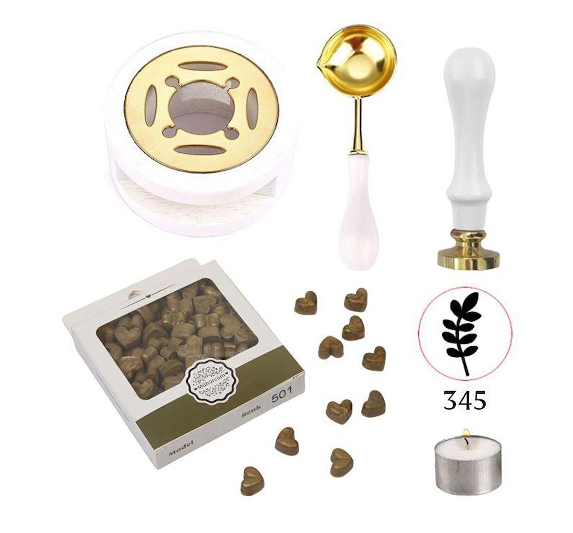 Davetiye Mum Mühürü Uygulama Seti Beyaz Renk 337 Bahar Dalı