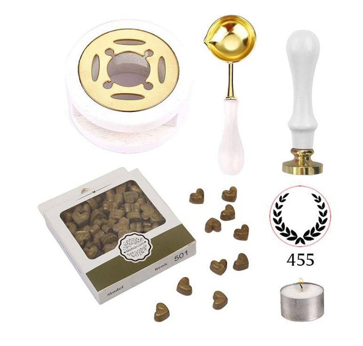 Davetiye Mum Mühürü Uygulama Seti Beyaz Renk 455 Çelenk