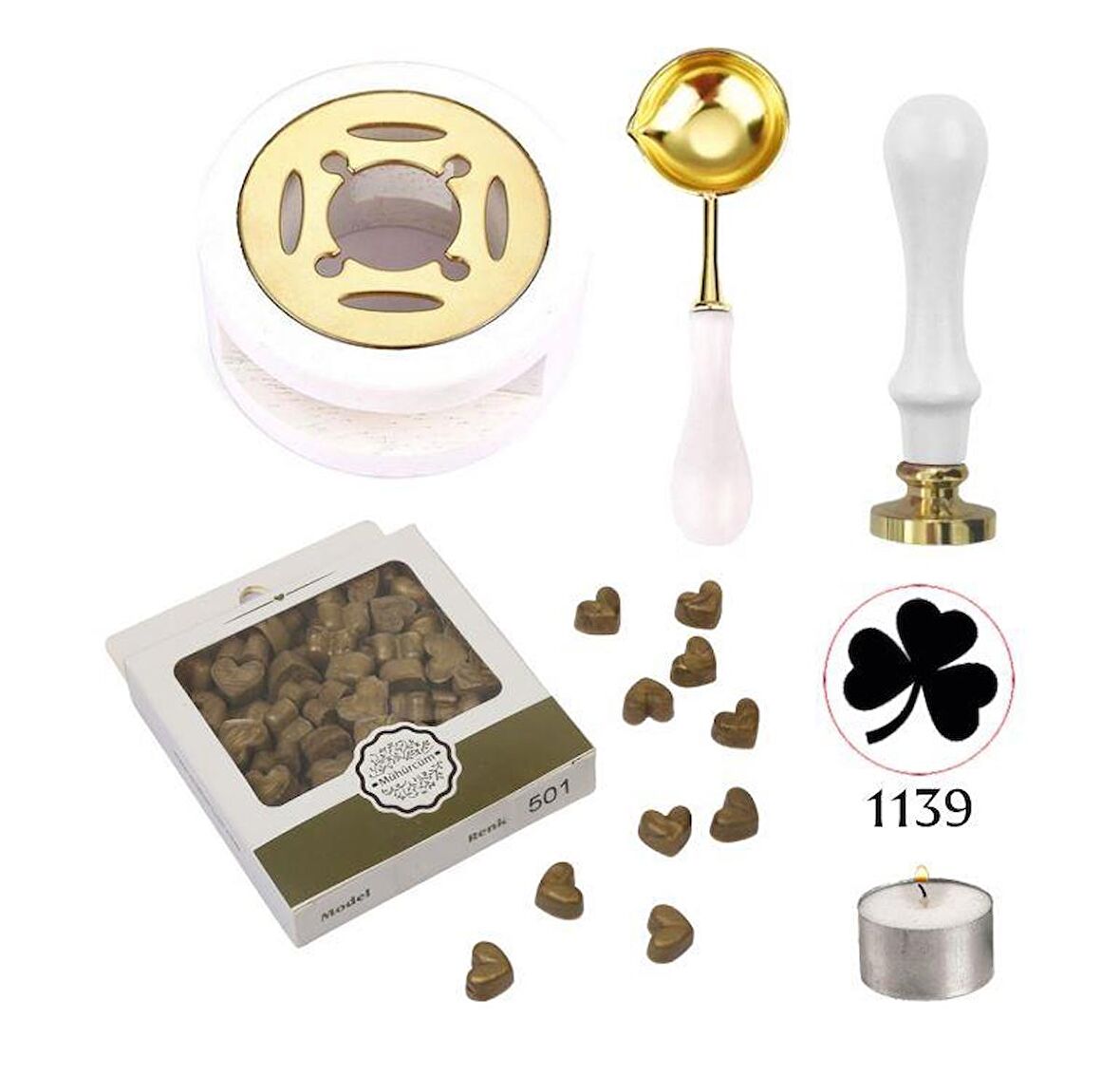 Davetiye Mum Mühürü Uygulama Seti Beyaz Renk 1139 Yonca