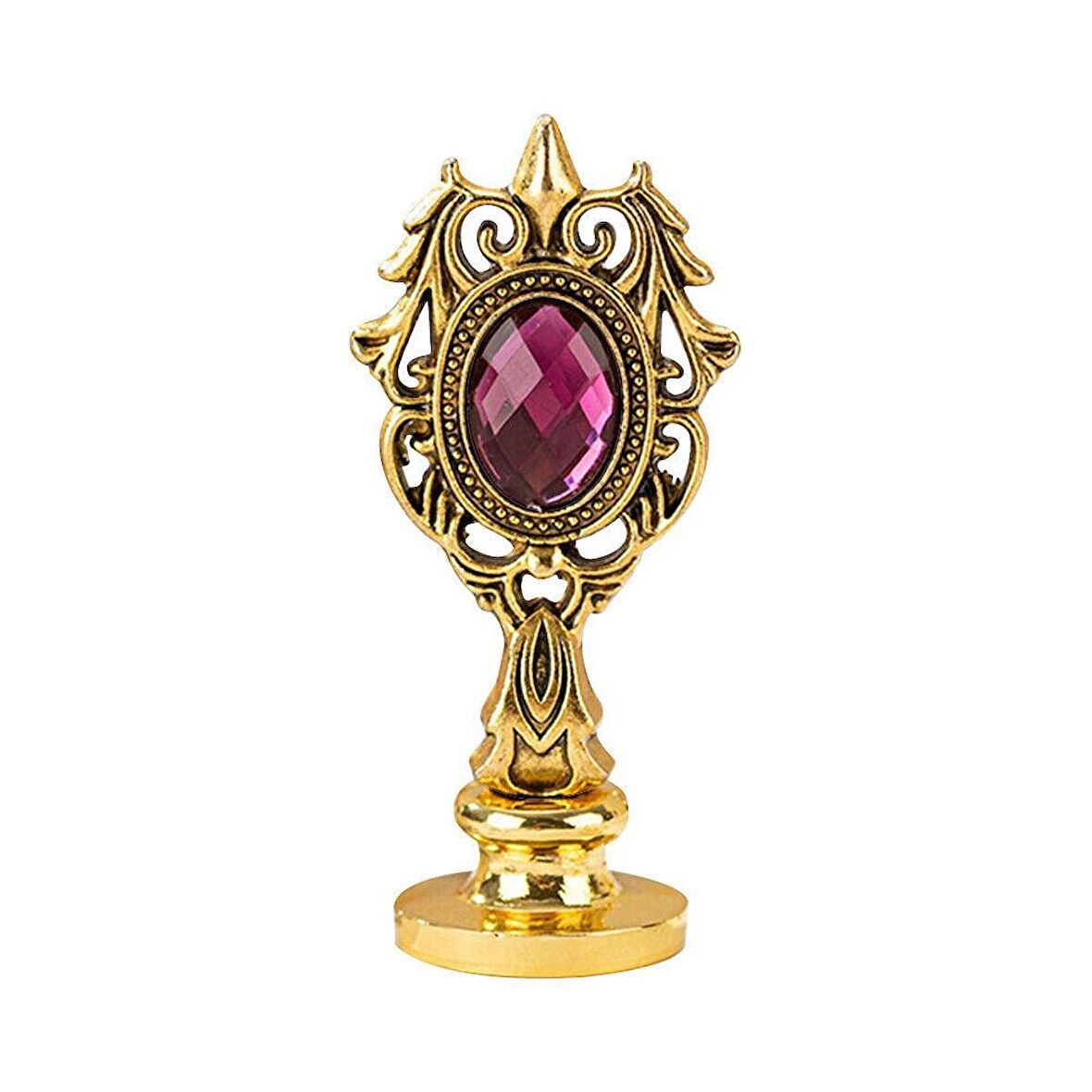 Kraliyet Bordo Taşlı Döküm Metal Mum Mühürü Sapı Antik Gold 
