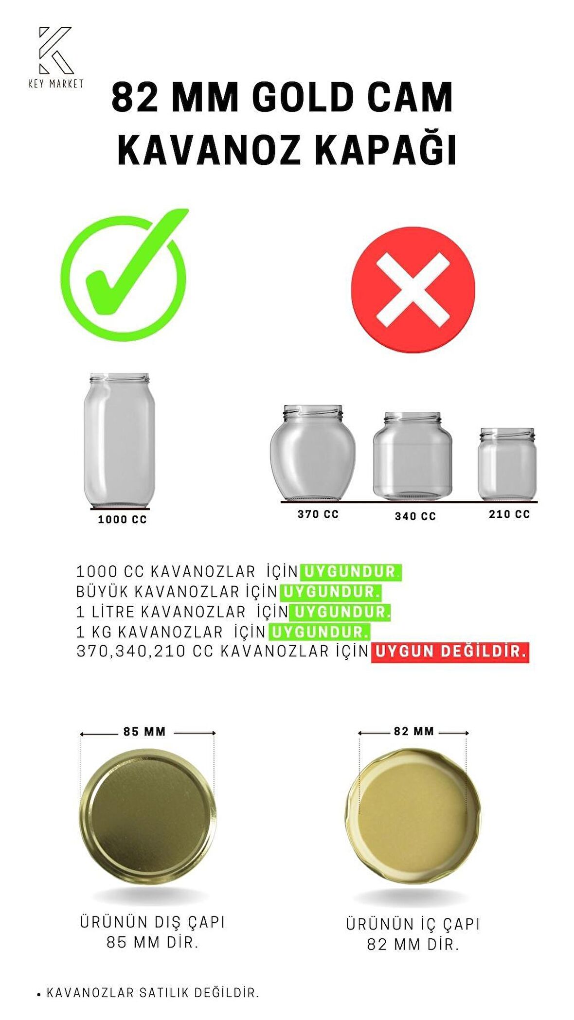 Twıst-Of 20 Lİ  82 mm Gold Altın Sarısı Cam Kavanoz Kapağı (20 Adet)