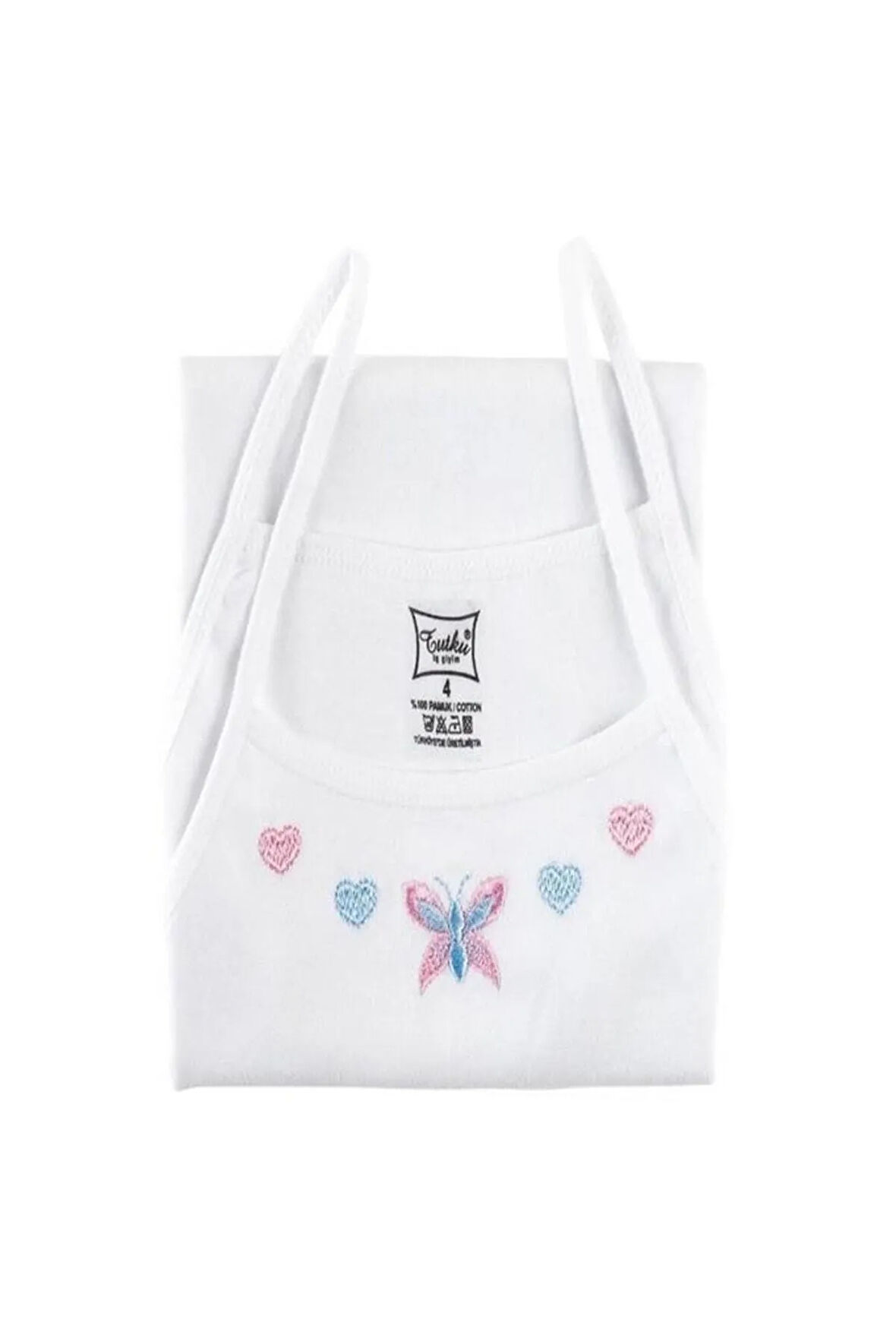 Kız Çocuk Beyaz İp Askılı işlemeli Ribana Atlet %100 Pamuk 12'Li Paket