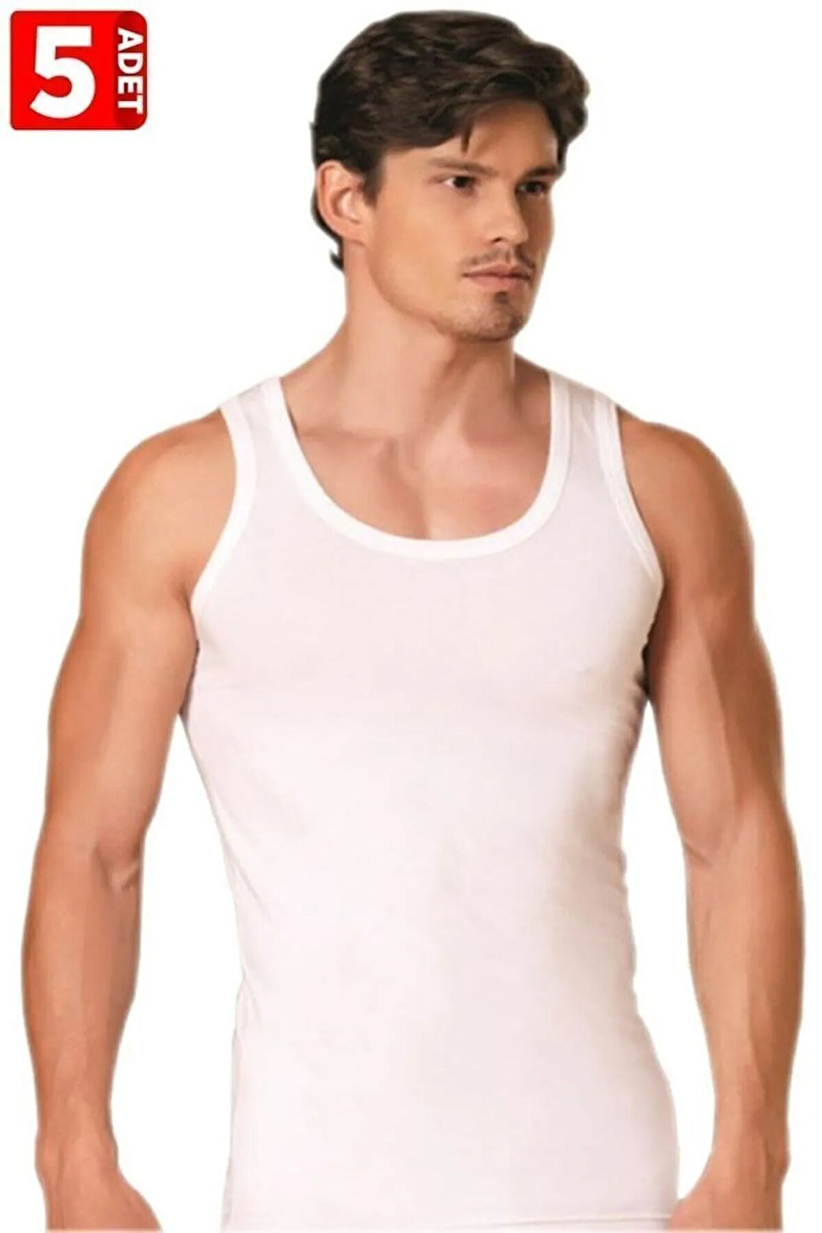 Erkek Beyaz 5'Li Paket %100 Pamuk Klasik Penye Atlet AdaEfsun