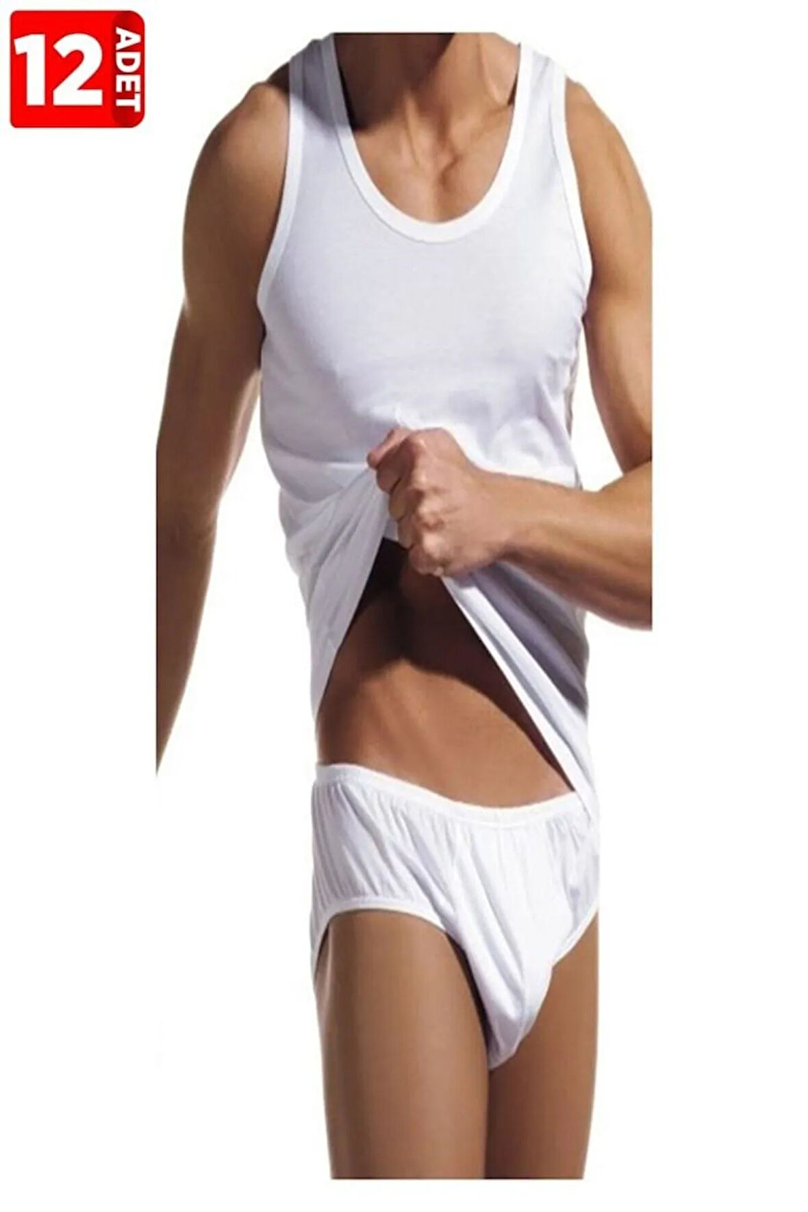 Erkek Beyaz 12'Li Paket %100 Pamuk Klasik Erkek Atlet & Slip Külot Takım