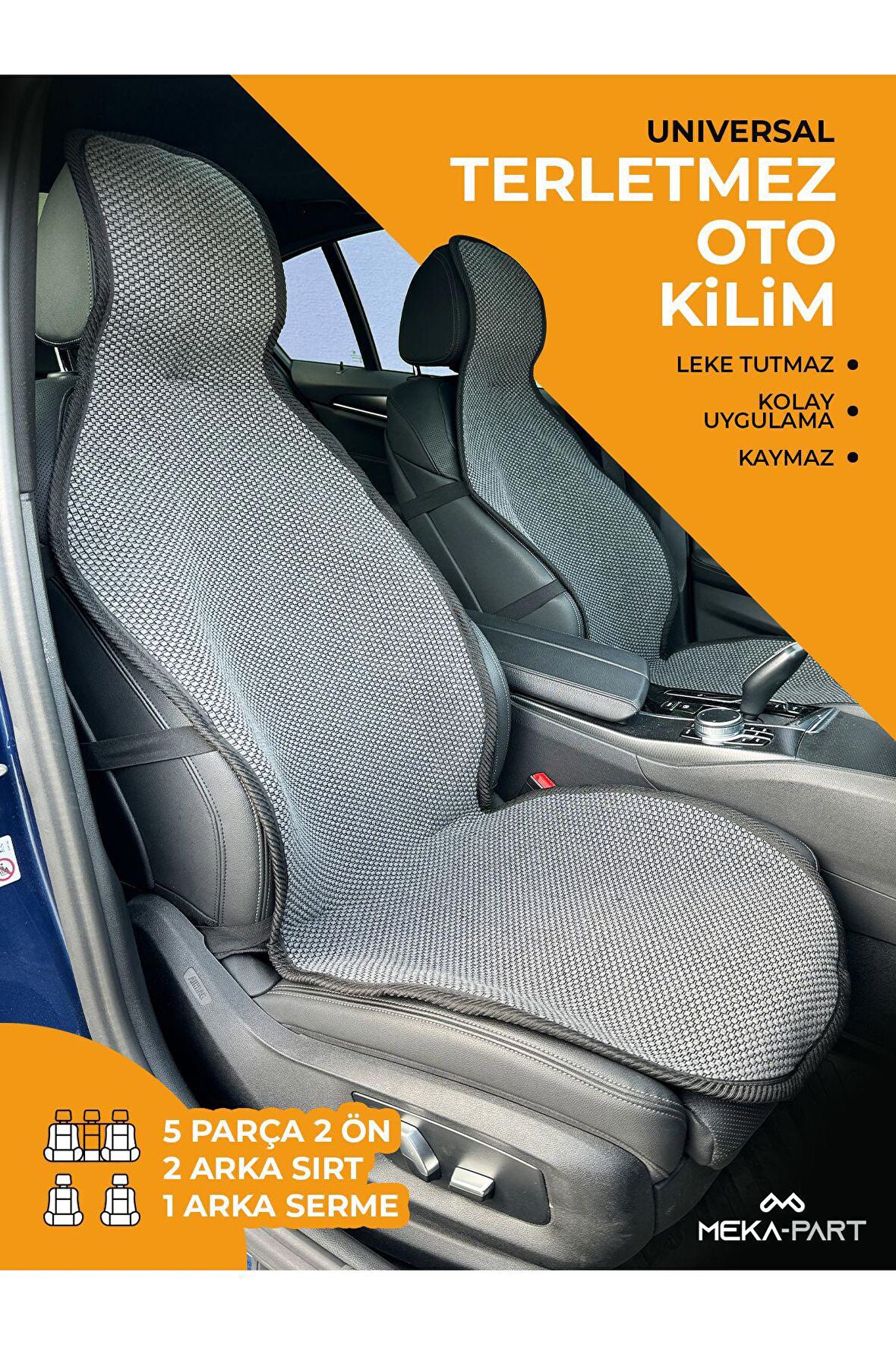 Meka Part Oto Koltuk Koruyucu Kılıf 5 Parça Universal Füme 2+3 %100 Pamuk