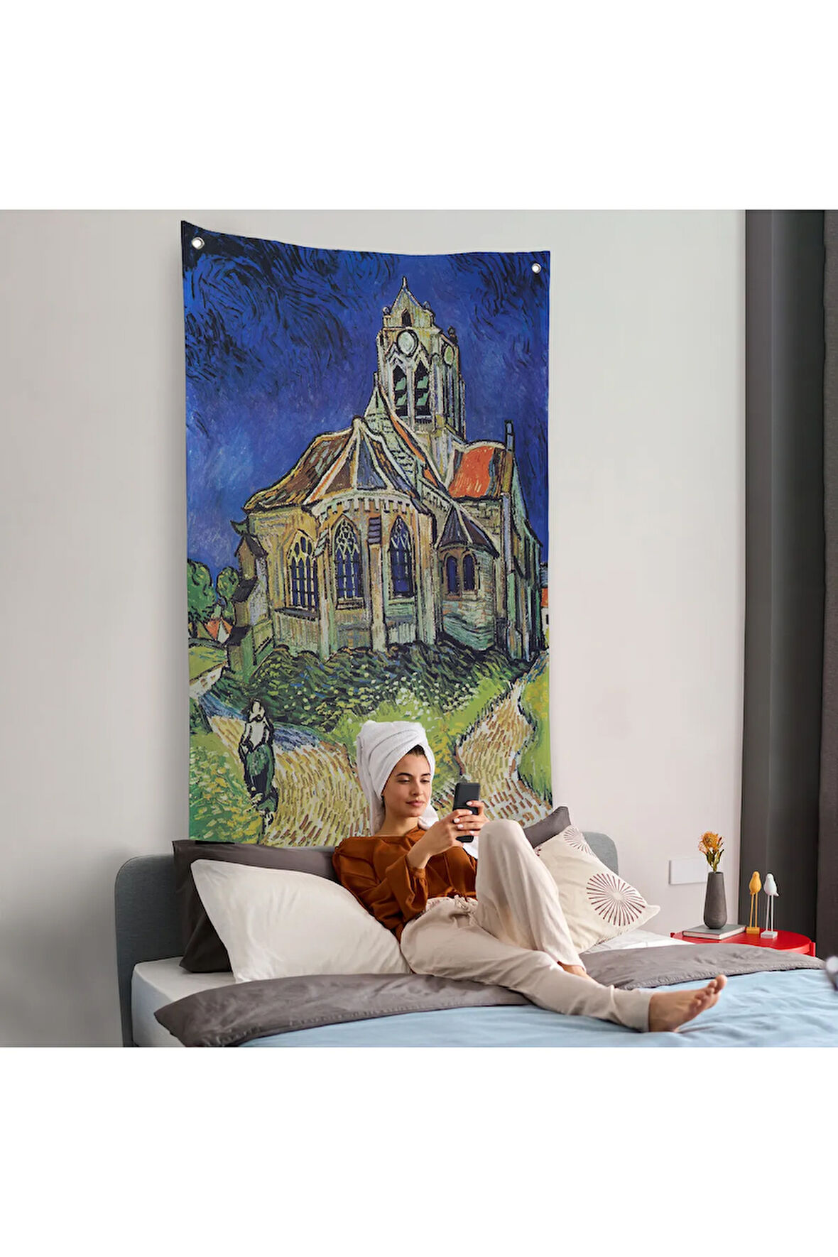 Vincent van Gogh Auvers'deki Kilise Duvar Örtüsü-7445