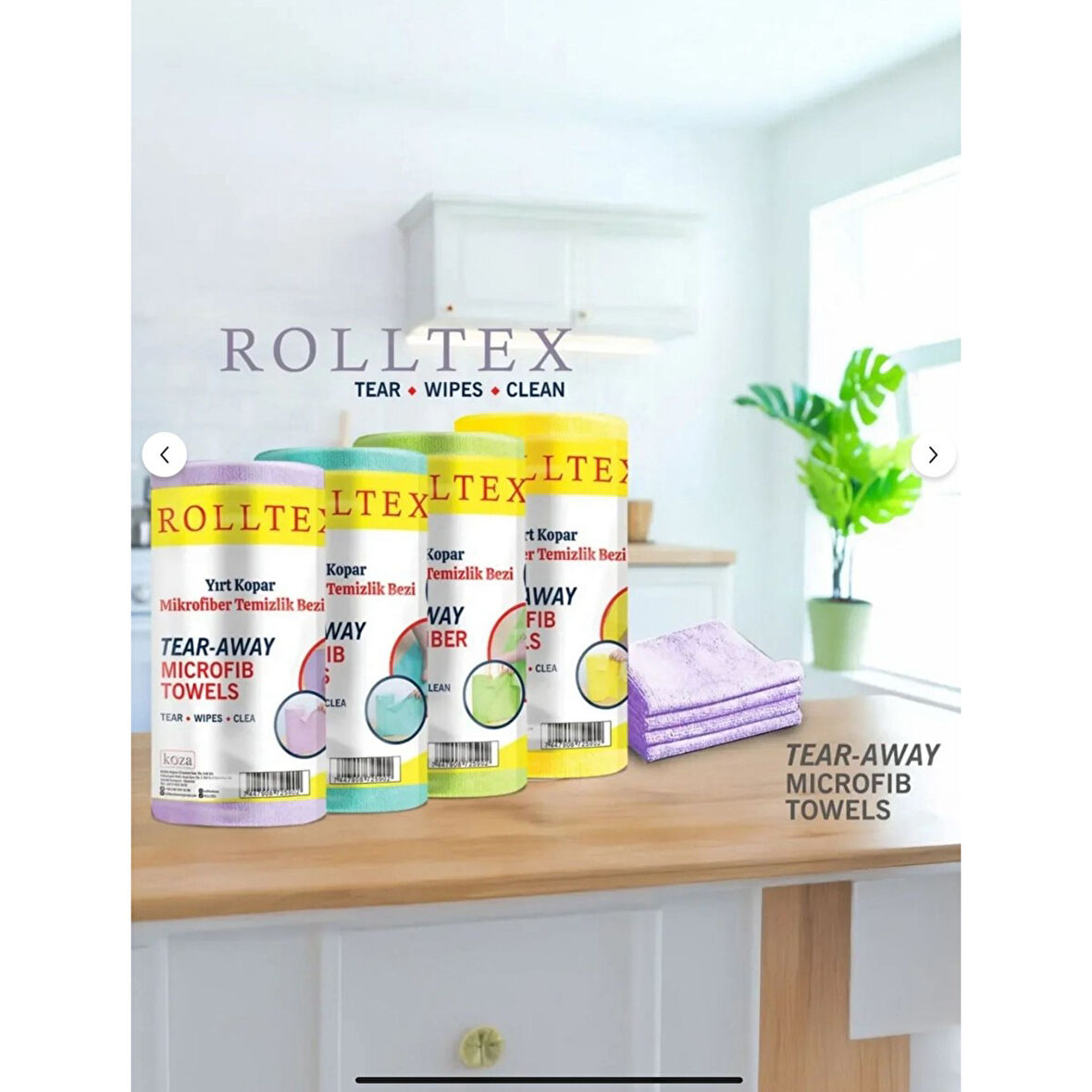 Rolltex 4'lü Paket 80'li 30X30CM Yırt Kopar %100 Mikrofiber Temizlik Bezi 4 Renk