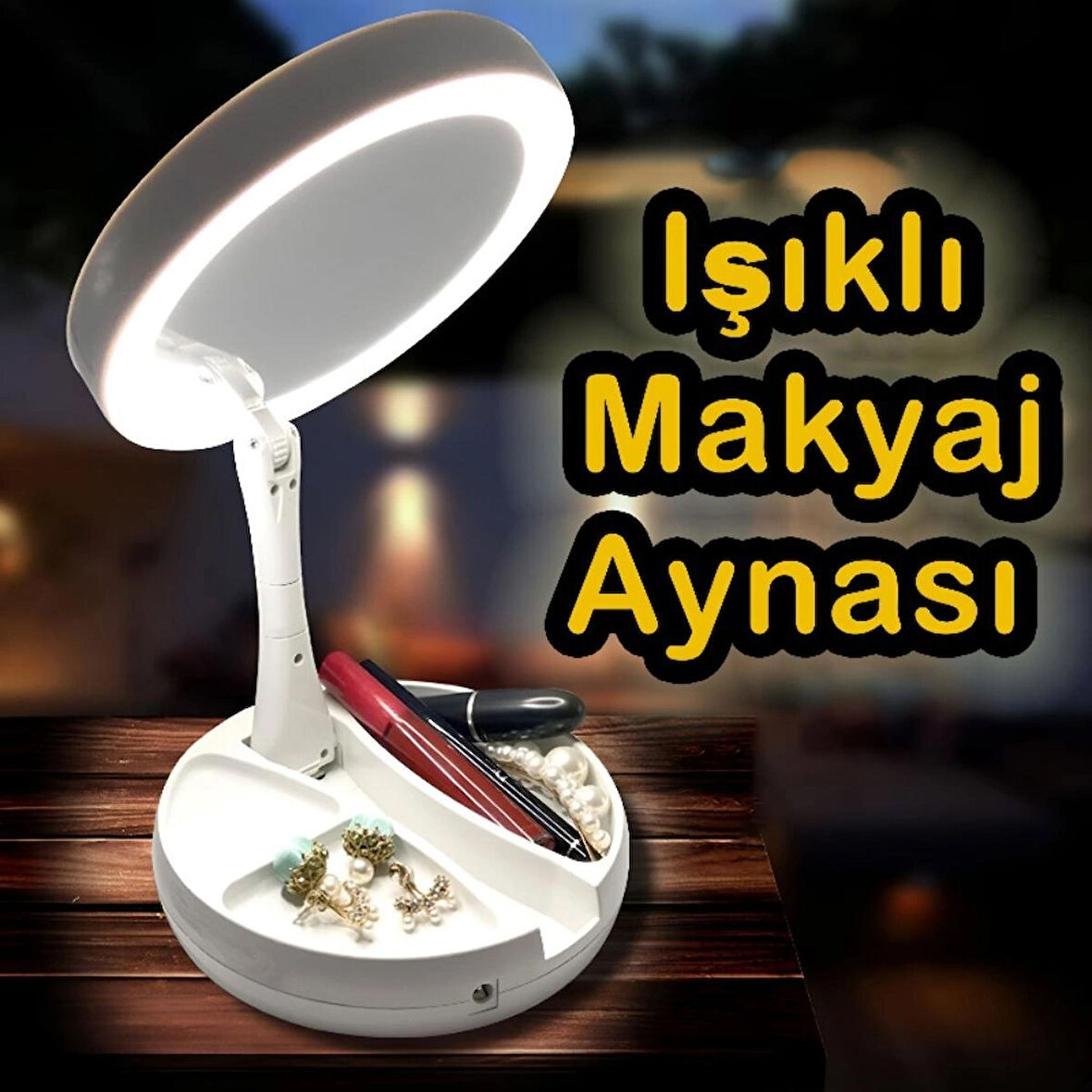 Işıklı Büyüteçli Makyaj Aynası, 10x Büyüteçli 21 Led Işıklı Seyahat Makyaj Aynası, Çift Taraflı Kompakt Ayna, Makyaj Masası ve Seyahat için Işıklı Makyaj Aynası.