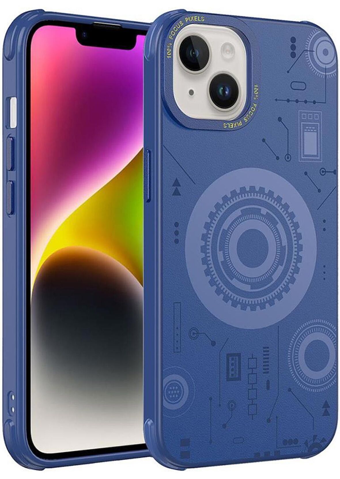 Apple iPhone 14 Plus Kılıf Wireless Şarj Özellikli Kenarları Antişok Desenli Hot Kapak