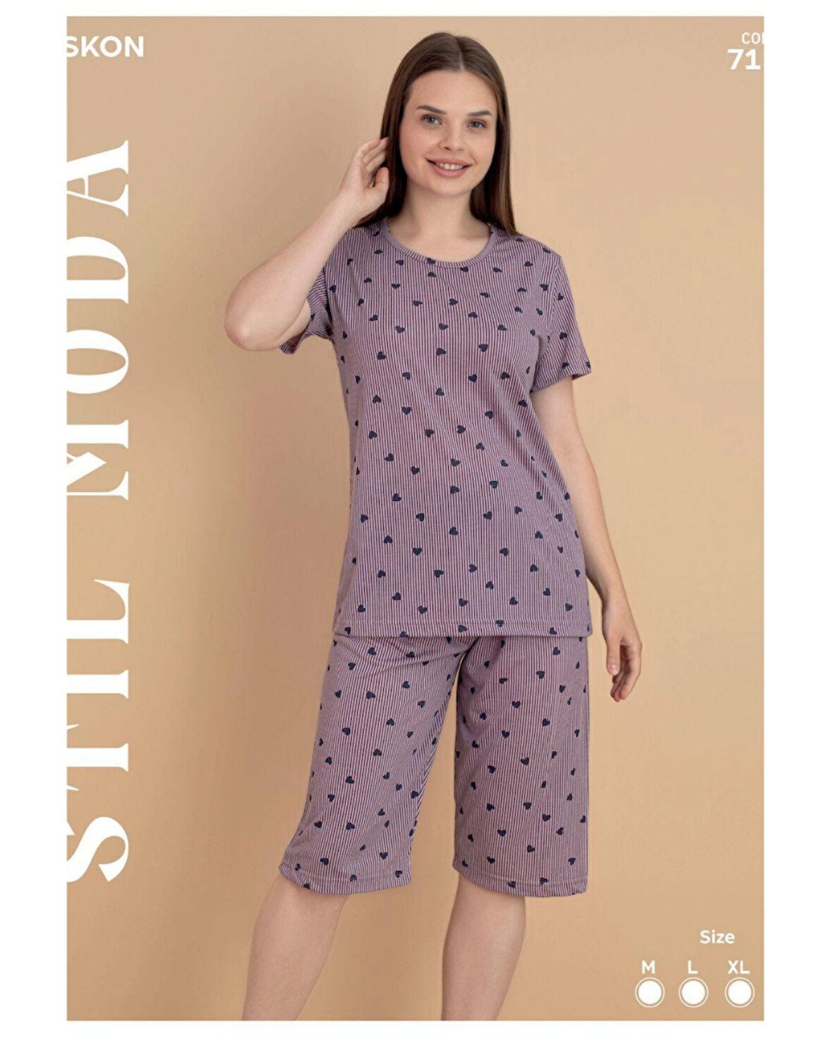 Stil Moda Lila Capri Pijama Alt Üst 7111