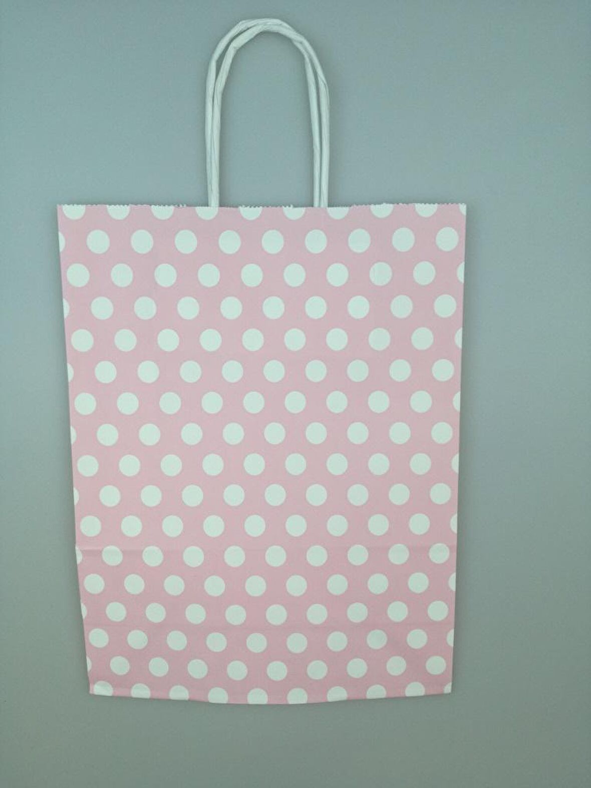 KRAFT KAĞIT ÇANTA PEMBE PUANLI 18CM X 24CM - 1 ADET