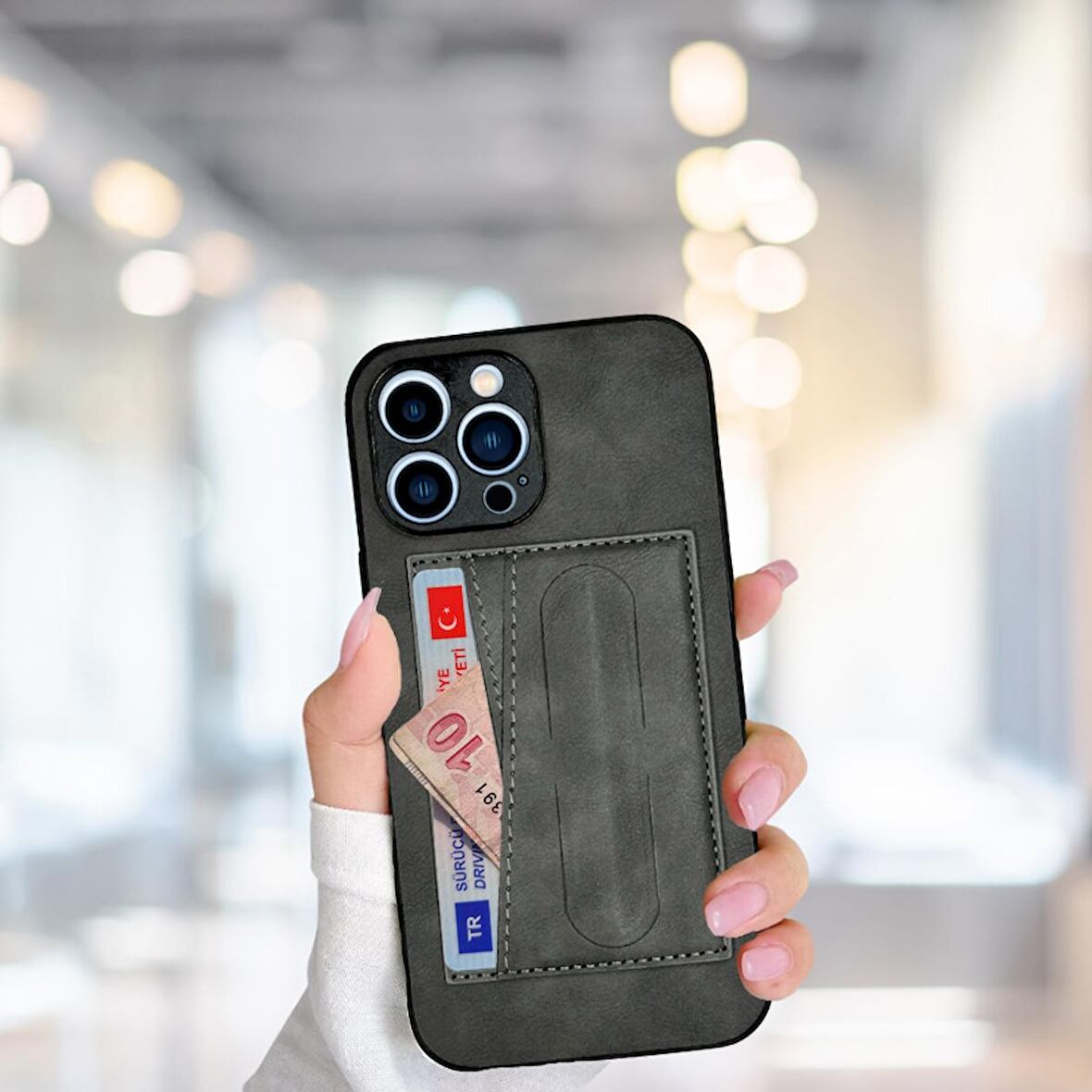 İPHONE 14 PRO TLP KARTLIKLI STANDLI  LÜX DERİ KILIF