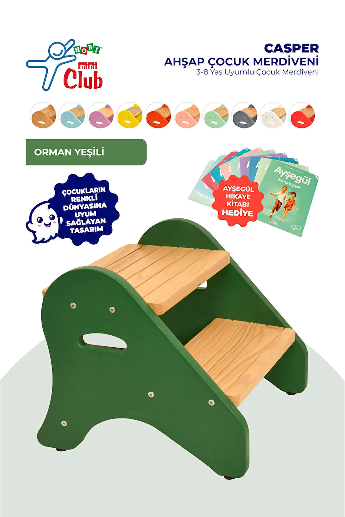 Hobi Mini Club CASPER Ahşap Çocuk Merdiveni 3-8 Yaş Uyumlu Çocuk Merdiveni