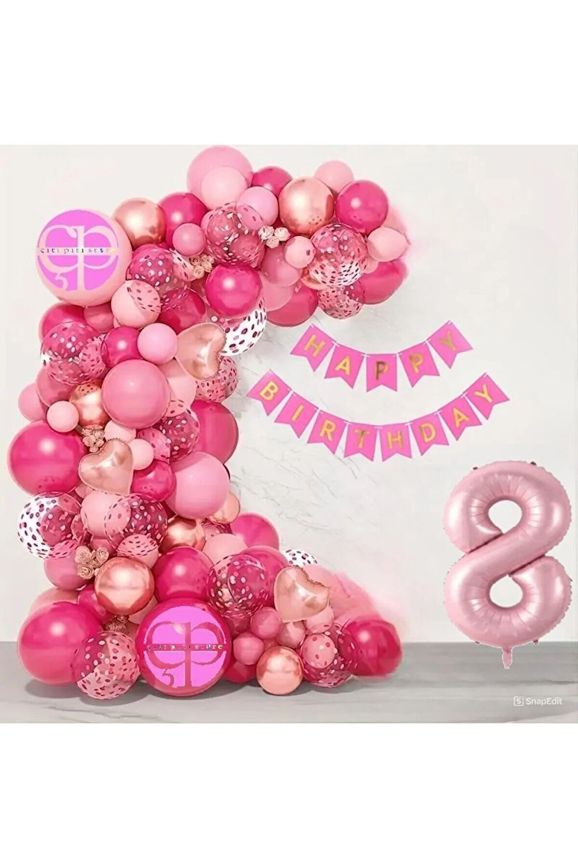 KIZ ÇOCUKLARINA ÖZEL FUŞYA MAKARON PEMBE LÜKS BALON ZİNCİR SET
