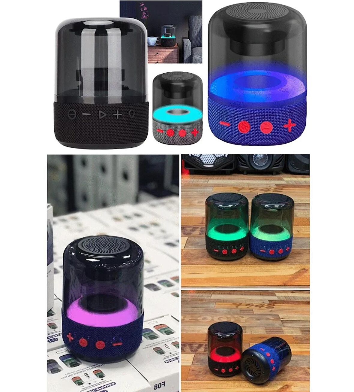 QASUL Bluetooh Speaker Hoparlör Renk Şölenli Dekoratif Speaker Led Şeffaf Sese Duyarlı Gösterili Wireless