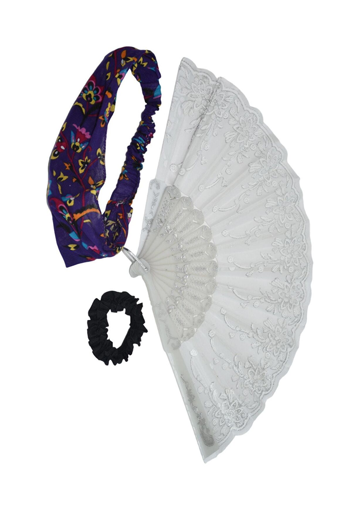 Yelpaze Simli Beyaz & Bandana Seti