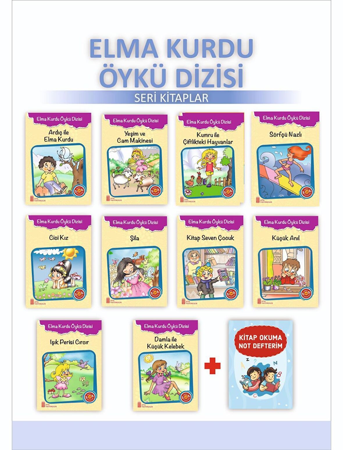 Ata 3.Sınıflar İçin Elma Kurdu Öykü Dizisi+Kitap Okuma Not Defteri