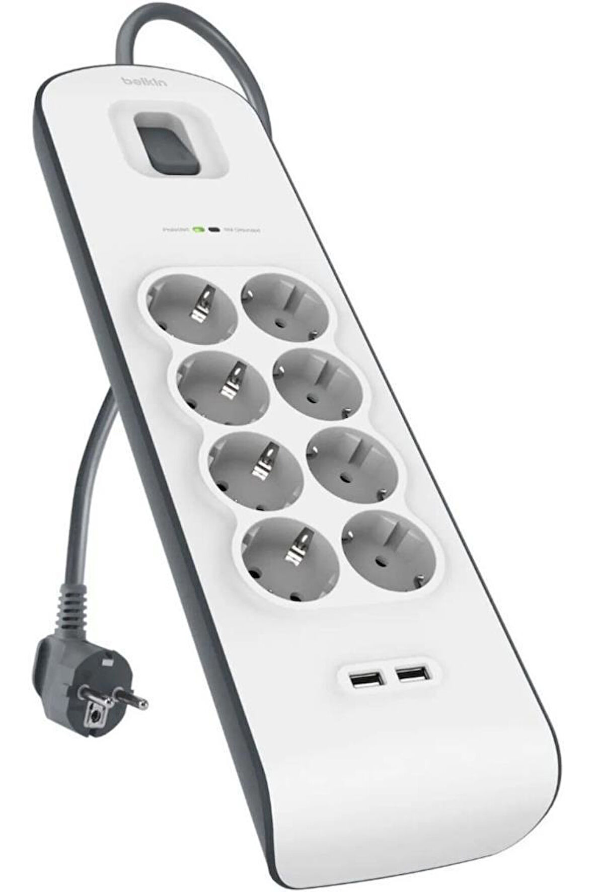 Belkin BSV804VF2M 900 Joule 2 USB'li 8'li 2 m Akım Korumalı Priz Teşhir