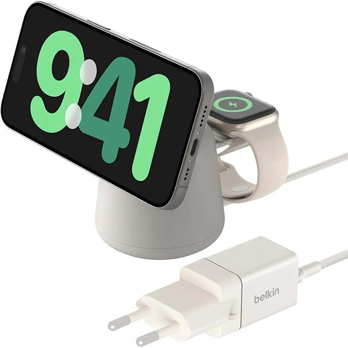 Belkin BoostCharge Pro Kablosuz 2'si 1 arada MagSafe (15 W) Şarj İstasyonu - Krem