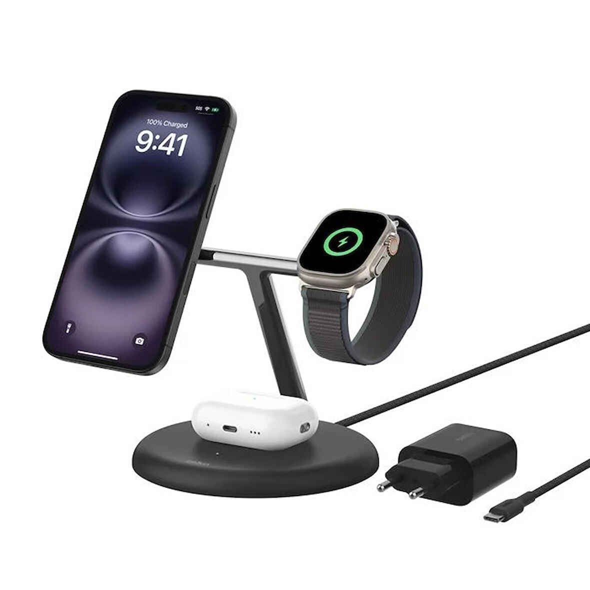 Belkin WIZ023VFBK Qi2 15W 3in1 MagSafe Şarj Standı - Siyah