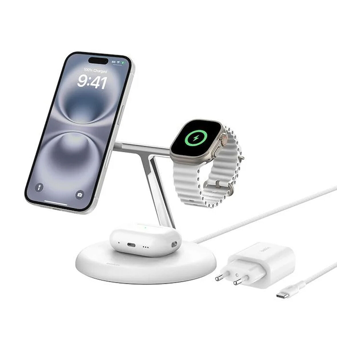 Belkin WIZ023VFWH Qi2 15W 3in1 MagSafe Şarj Standı - Beyaz