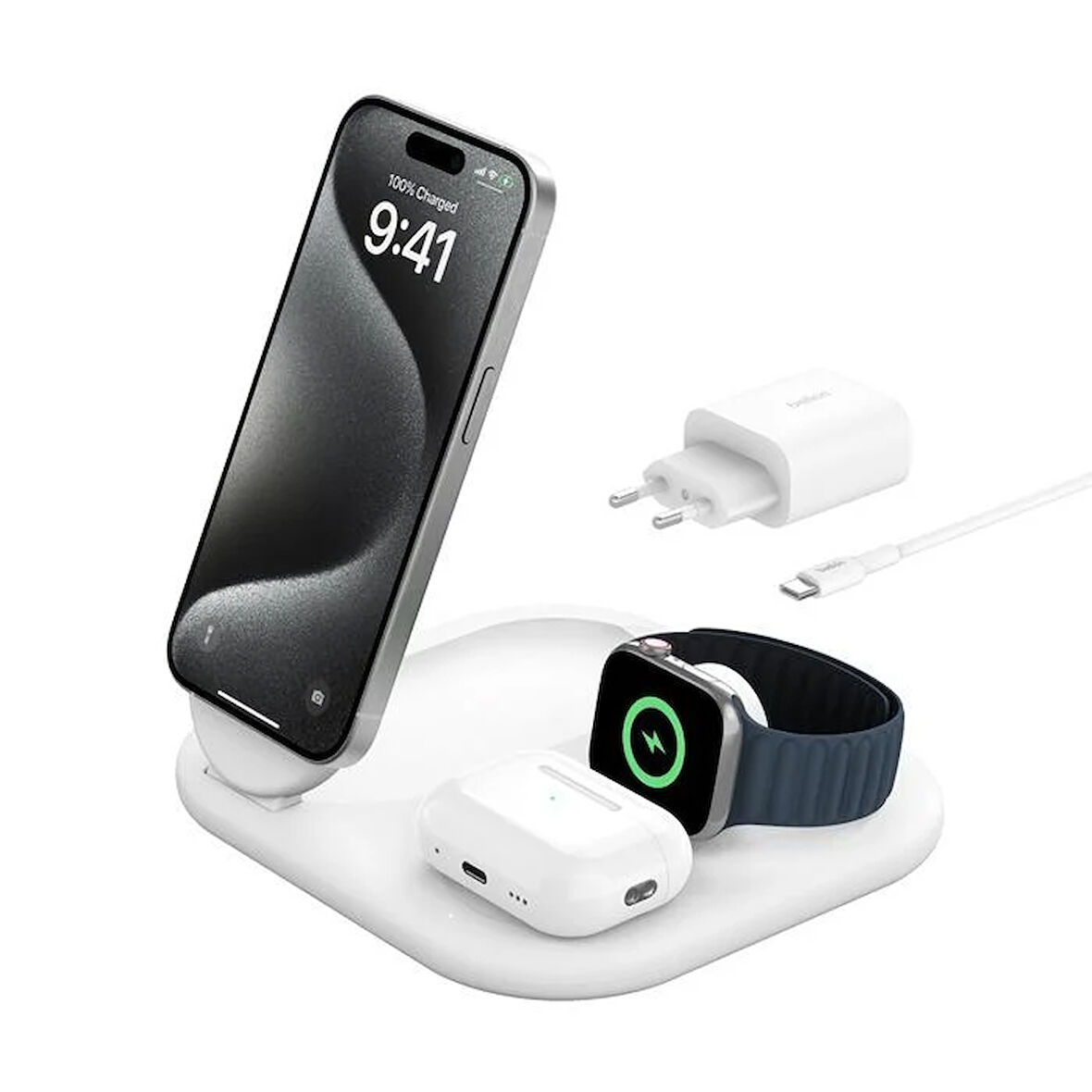 Belkin WIZ029VFWH Qi2 15W 3-1 Magsafe Şarj Cihazı -Beyaz