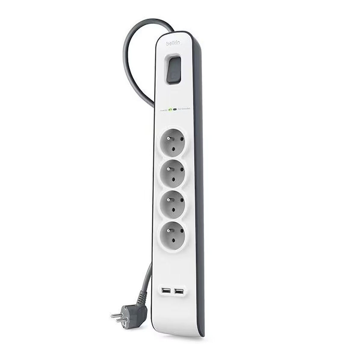 Belkin BSV401VF2M-V2 4'lü 2M Akım Korumalı Priz + 2'li 2.4A USB Girişi
