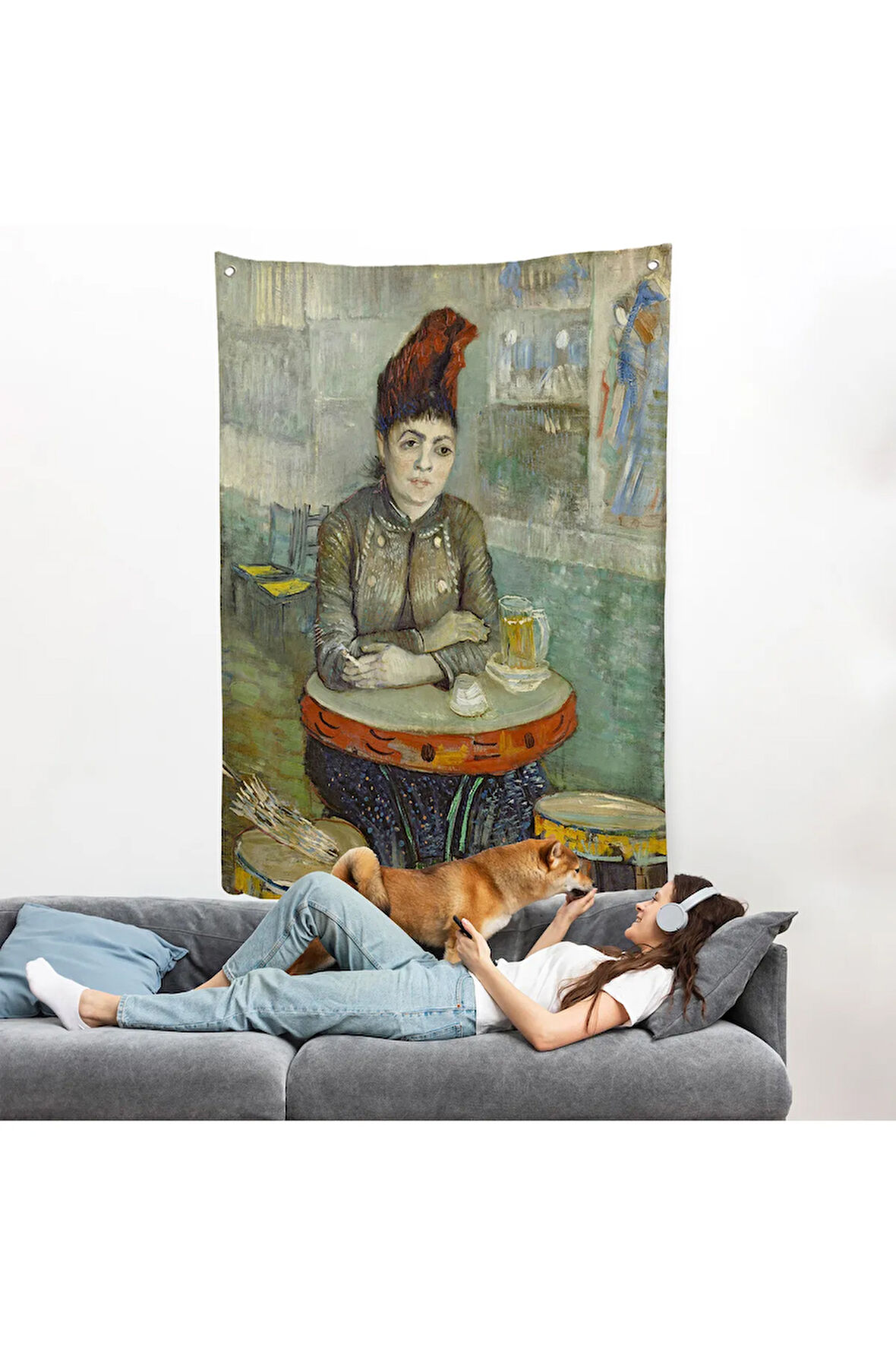 Vincent van Gogh - Kafede - Le Tambourin'deki Agostina Segatori Duvar Örtüsü-7458