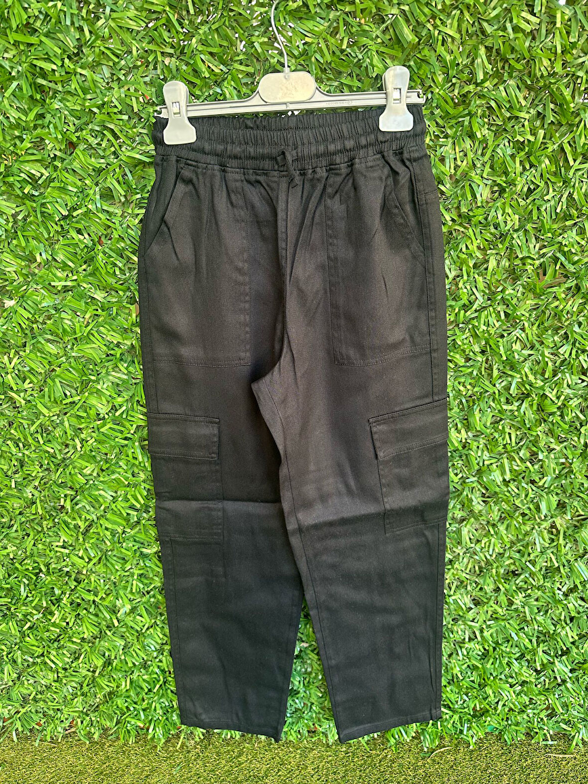 4 Cepli İpli Bel Lastikli  Bol Pantolon  Siyah