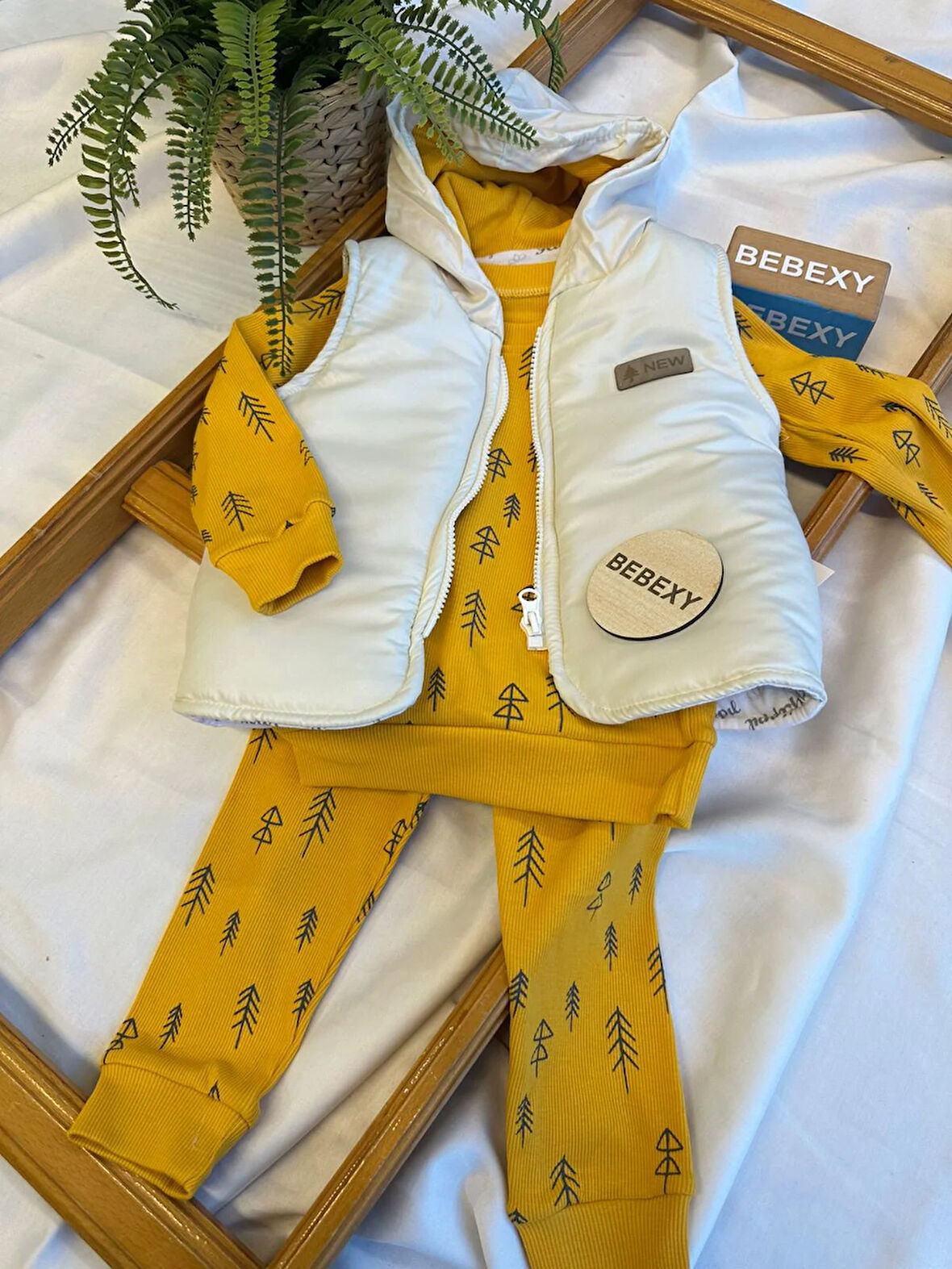 Kapüşonlu Yelek Takım 3'lü Sarı