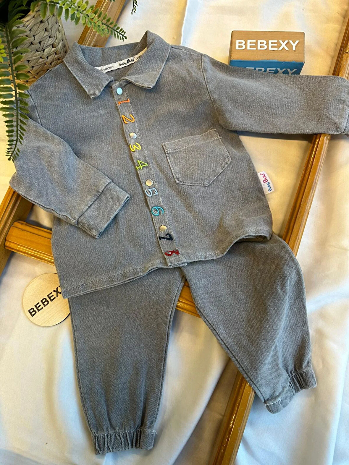 Rakamlı Gömlek Takım Gri 