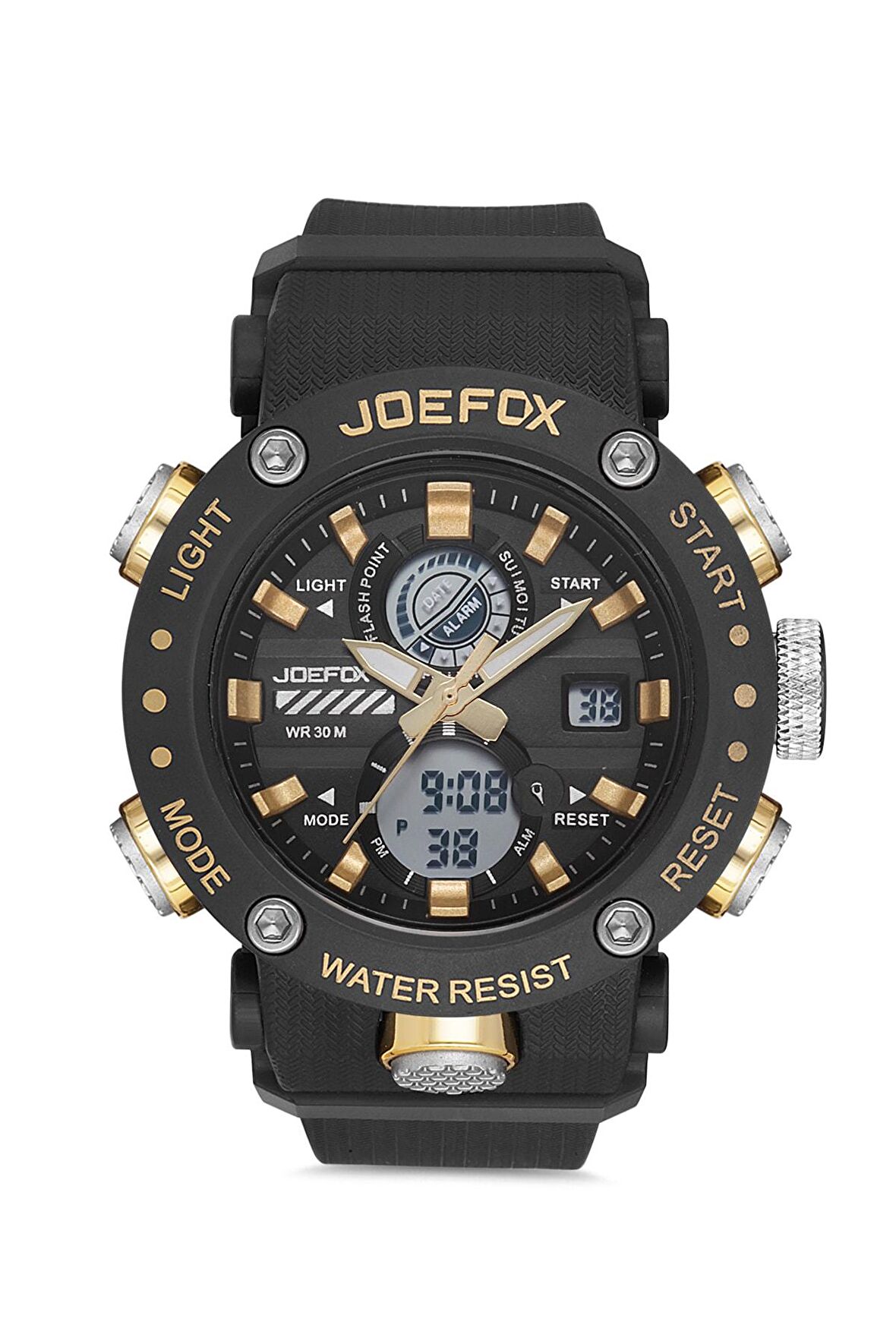 JOEFOX DİJİTAL ANALOG ALARM KRONOMETRE VE AYDINLATMALI SPOR ERKEK KOL SAATİ