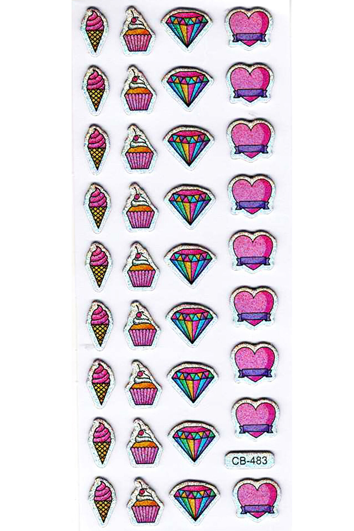 Sticker Kabartmalı Sticker Defter Planlayıcı Etiket (cb483) 16x7 cm- Elmas Kalp Dondurma