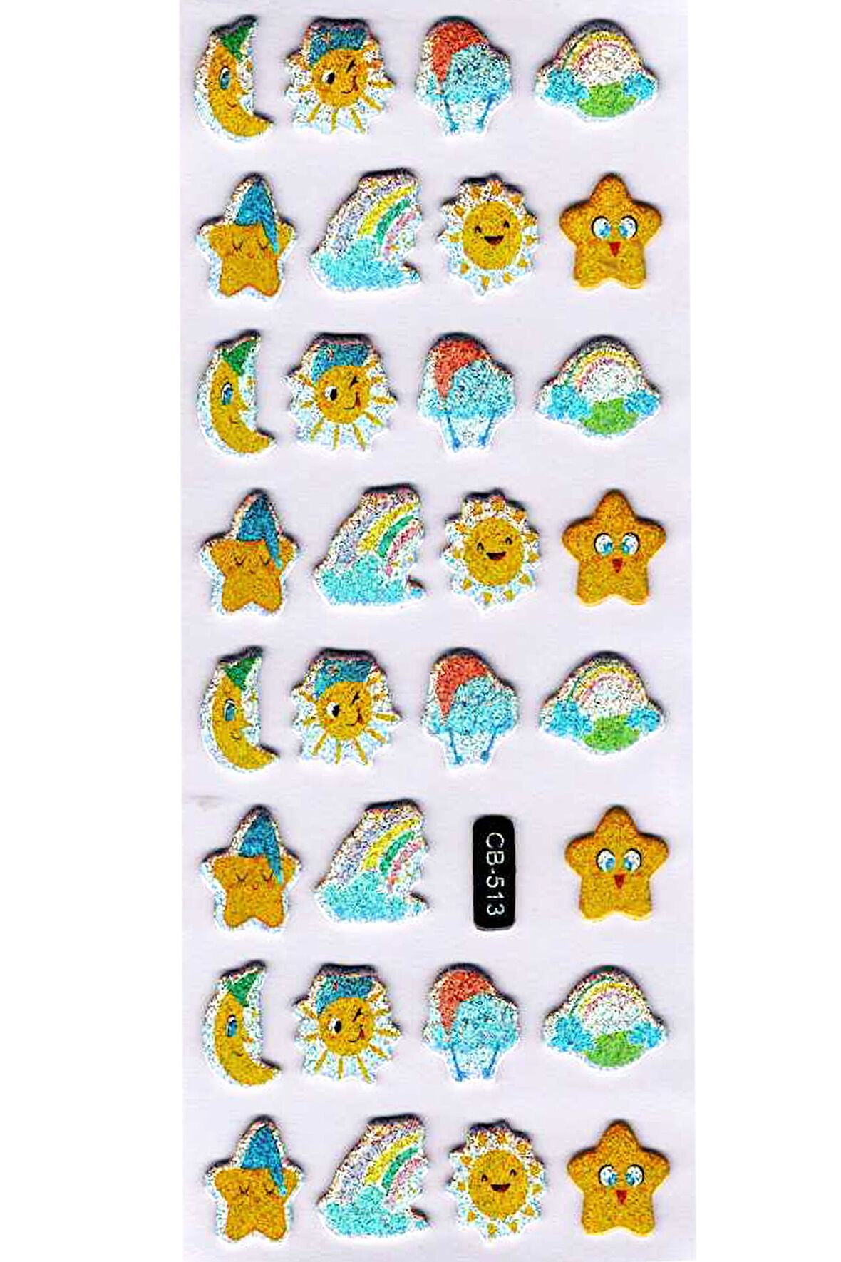 Sticker Kabartmalı Sticker Defter Planlayıcı Etiket (cb513) 16x7 cm- Ay Güneş Gökkuşağı