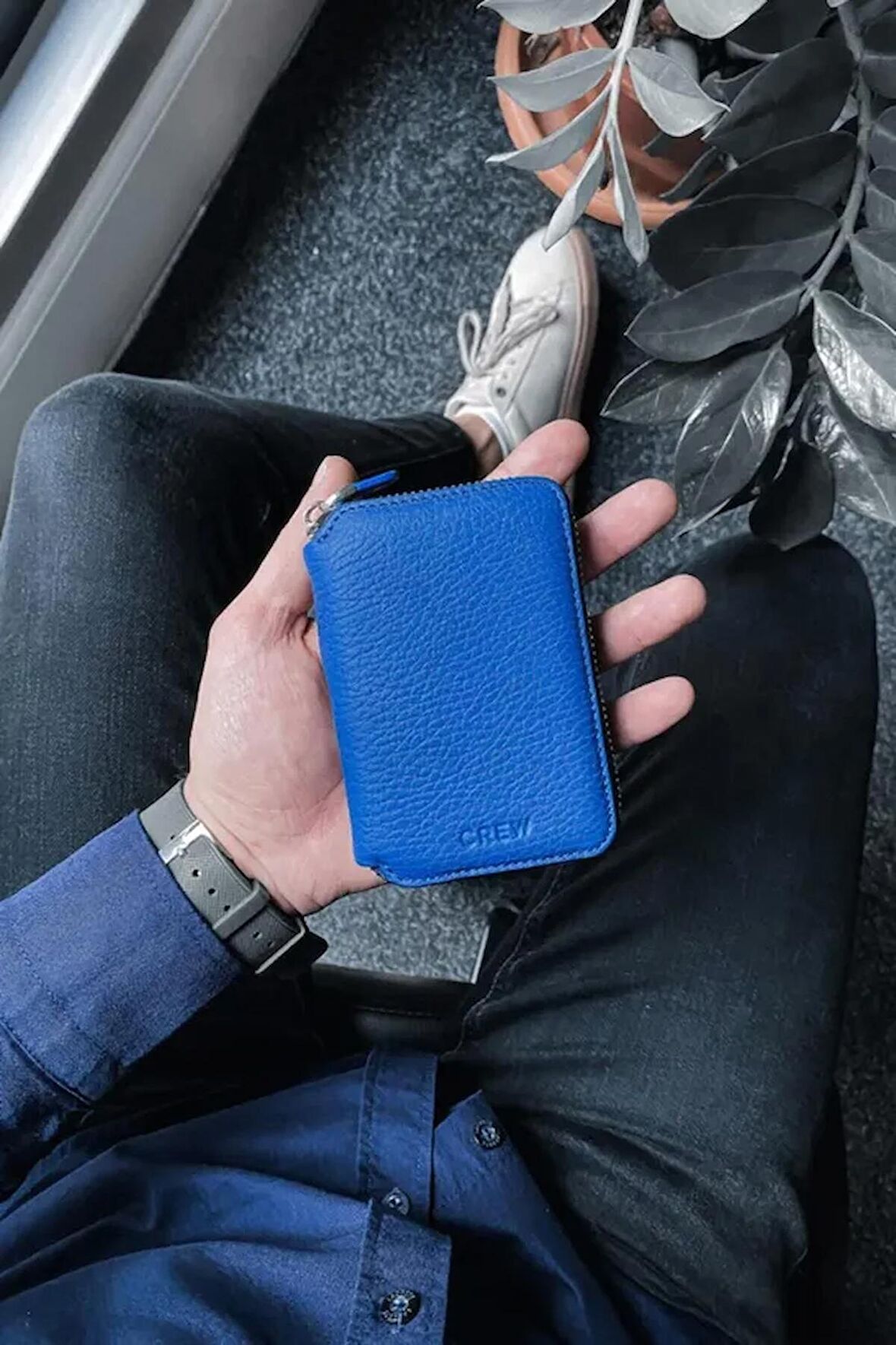 Fermuarlı Küçük Boy Mini Mavi Deri Cüzdan - Erkek / Kadın