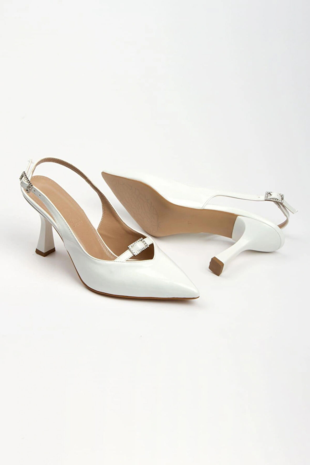 tek bant arkasi açık kadın topuklu ayakkabı rugan