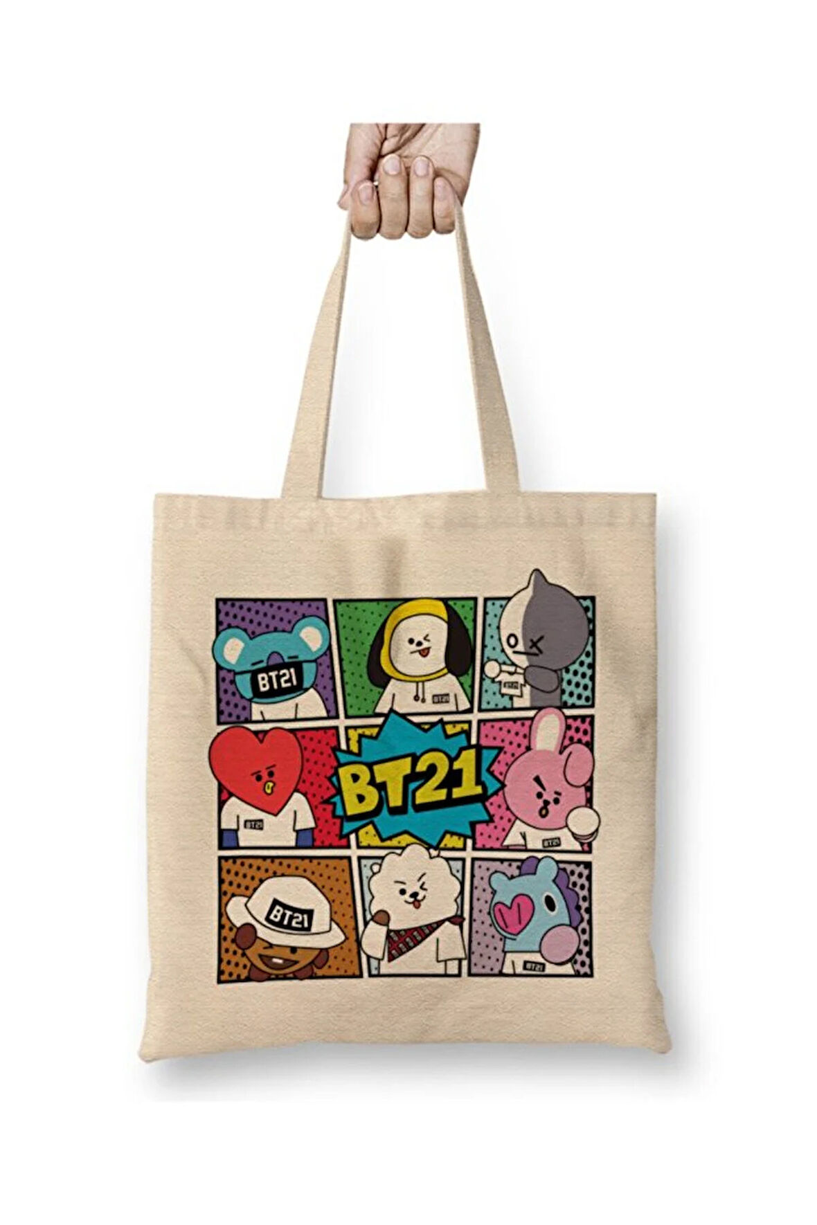 Bts Bt21 Bez Çanta Uzun Saplı Alışveriş Çantası Plaj Çantası