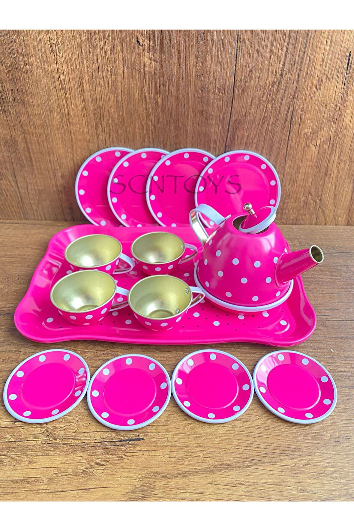 15 Parça Çay Seti Fincan Takımı Metal Evcilik Oyunu Pembe Kutulu Oyuncak Çay Seti Mutfak Seti