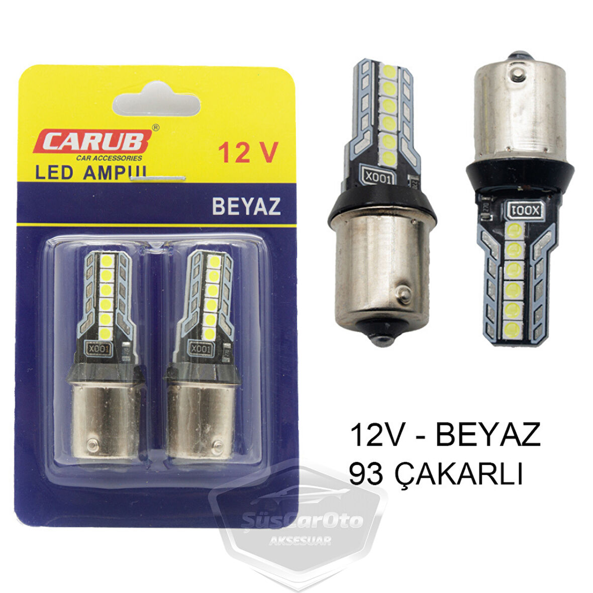 Carub Düz-Çakarlı Park Stop Sinyal Ampulü Tek Duy 12 Led Fren Lambası 12V 93 Beyaz