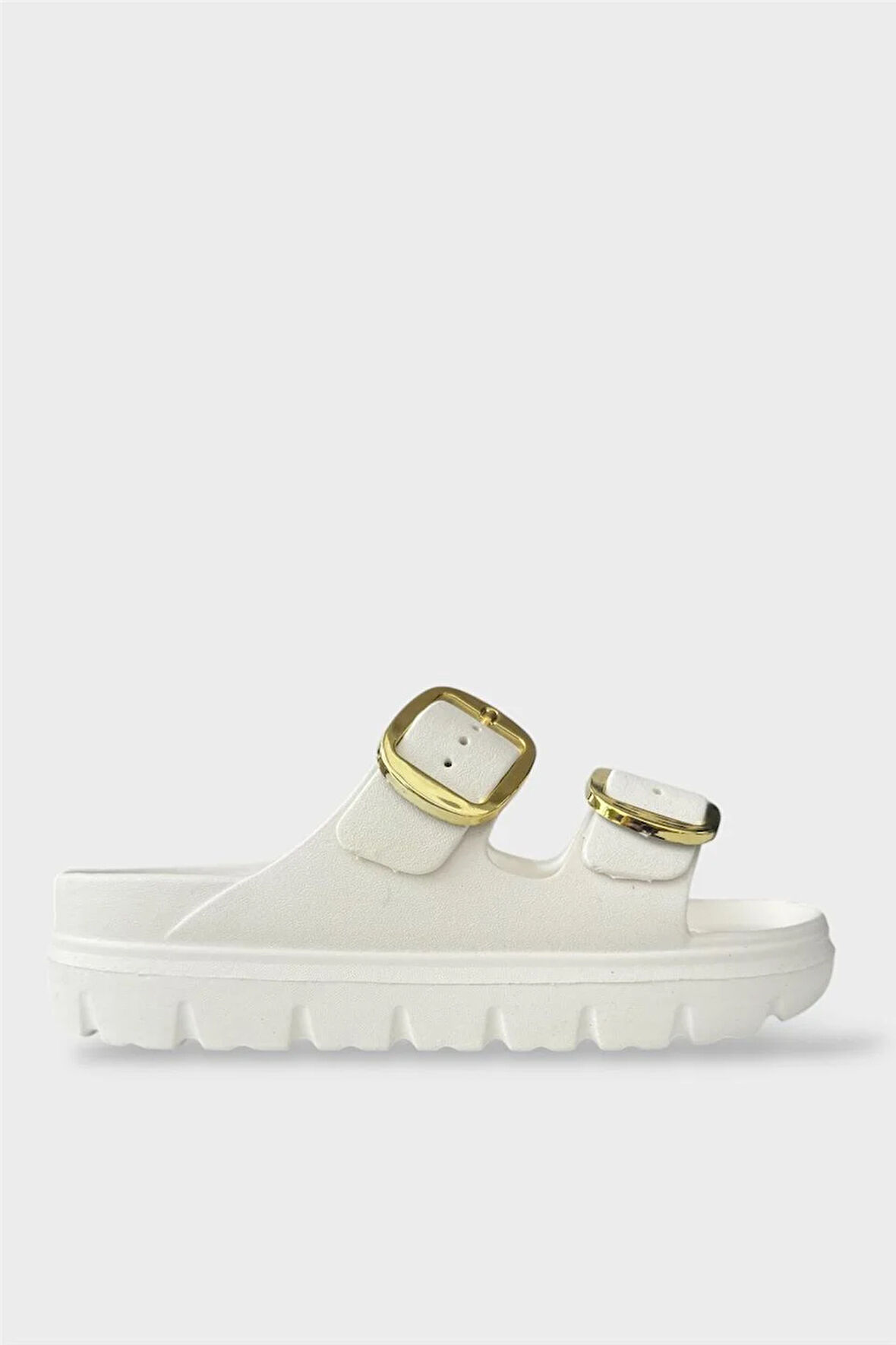 Yüksek Taban Tokalı Şık Kadın Terlik BEYAZ