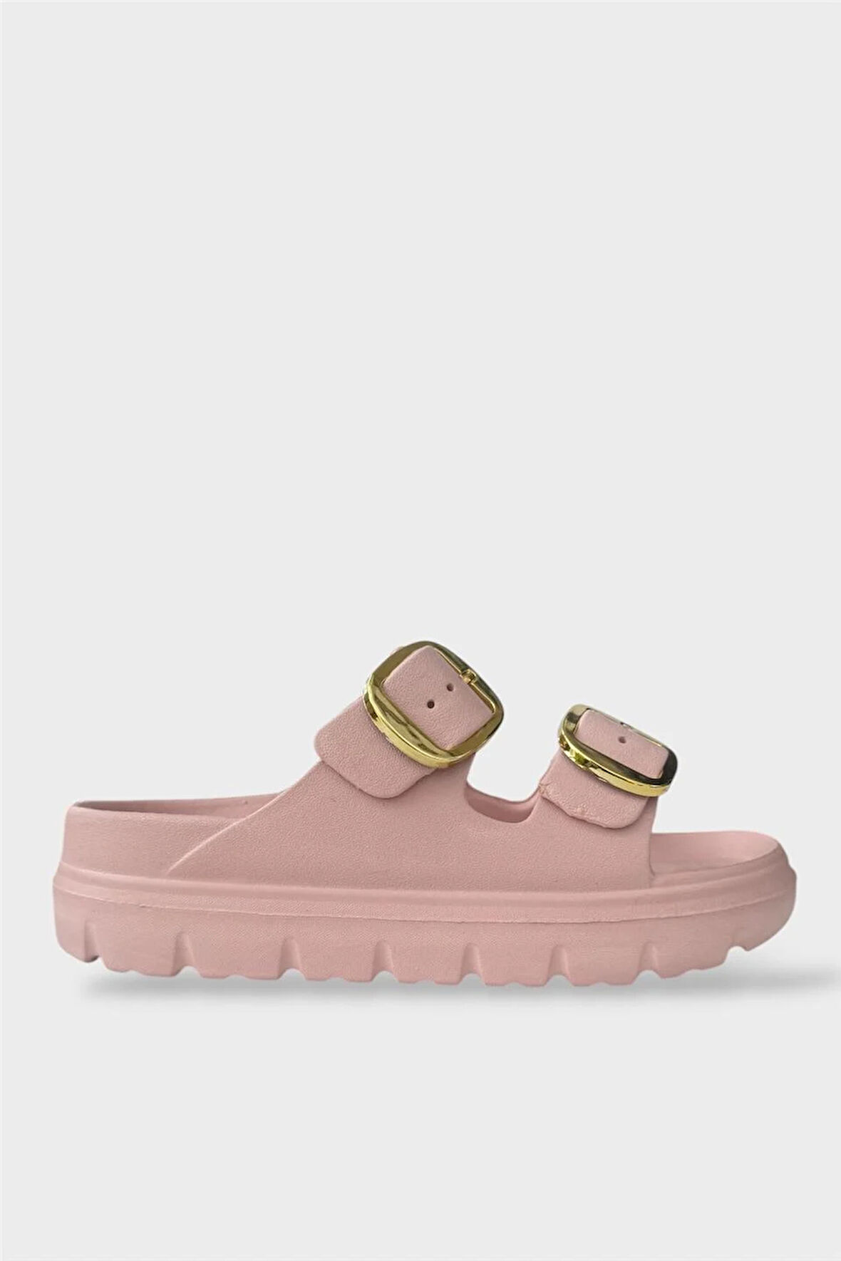 Yüksek Taban Tokalı Şık Kadın Terlik PUDRA