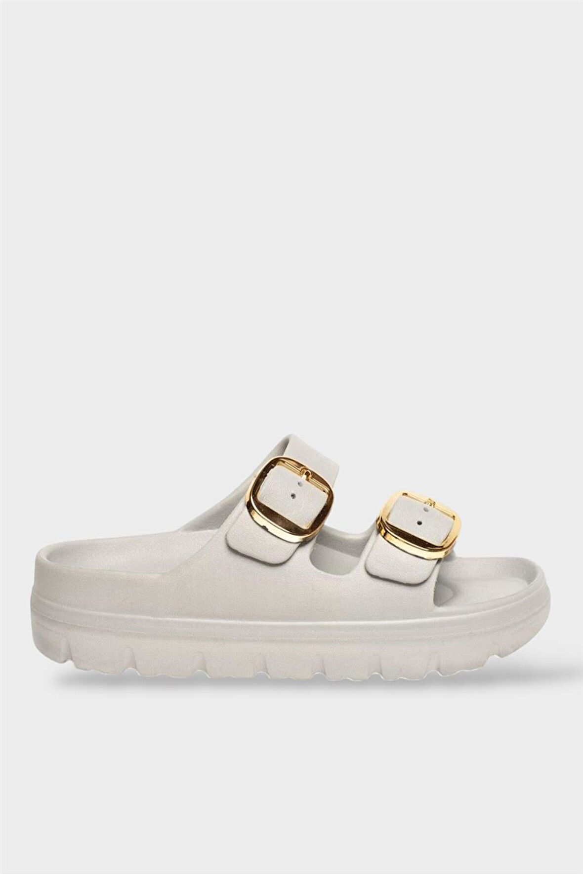 Yüksek Taban Tokalı Şık Kadın Terlik GRİ