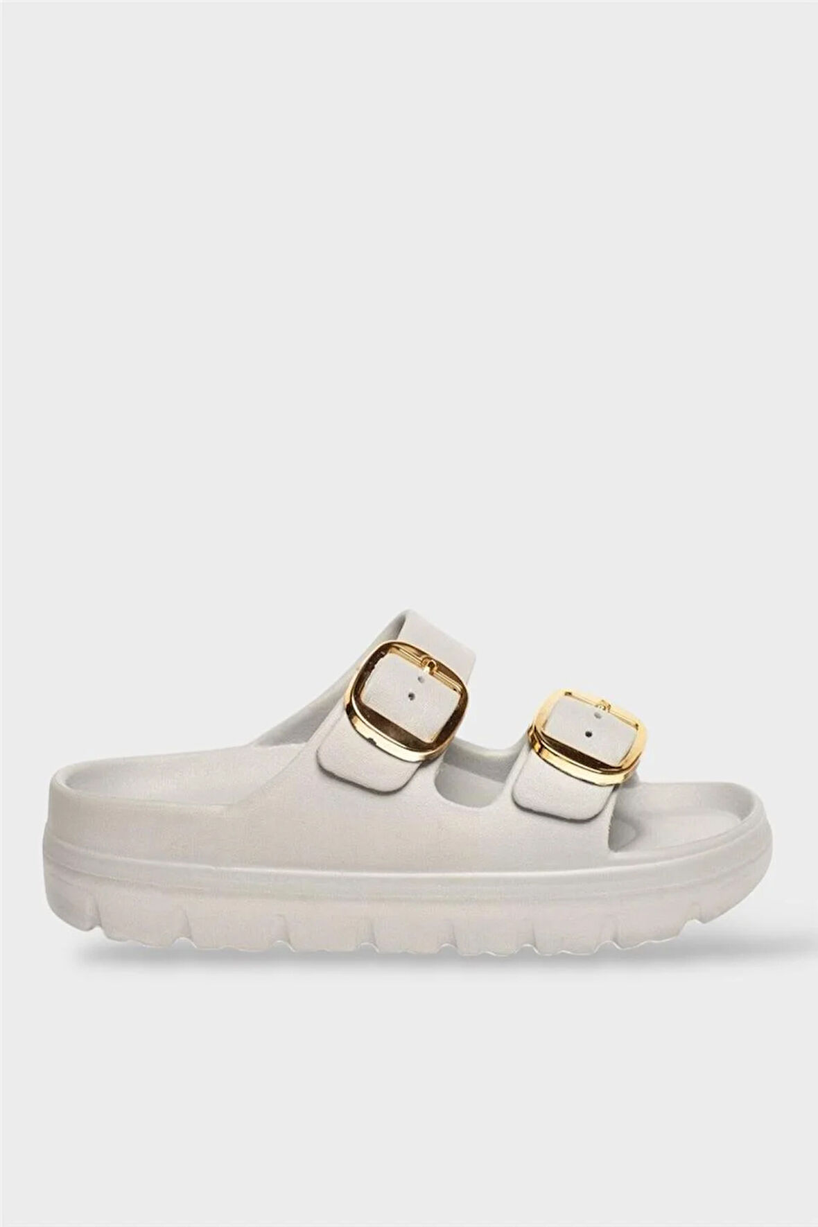 Yüksek Taban Tokalı Şık Kadın Terlik GRİ