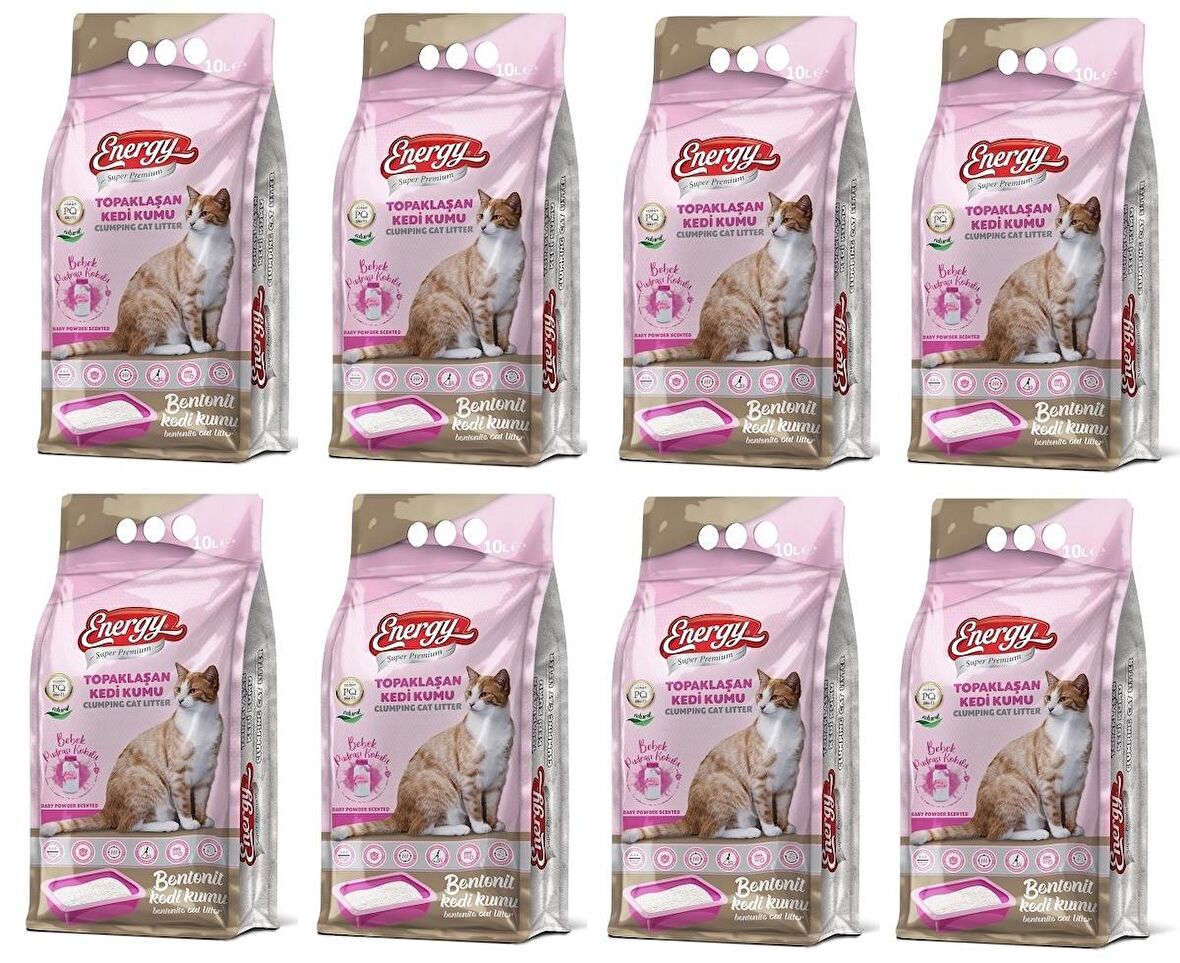 Energy Marsilya Sabunu Kokulu İnce Taneli Topaklaşan Bentonit Kedi Kumu 8 x10 Paket= 80 Litre