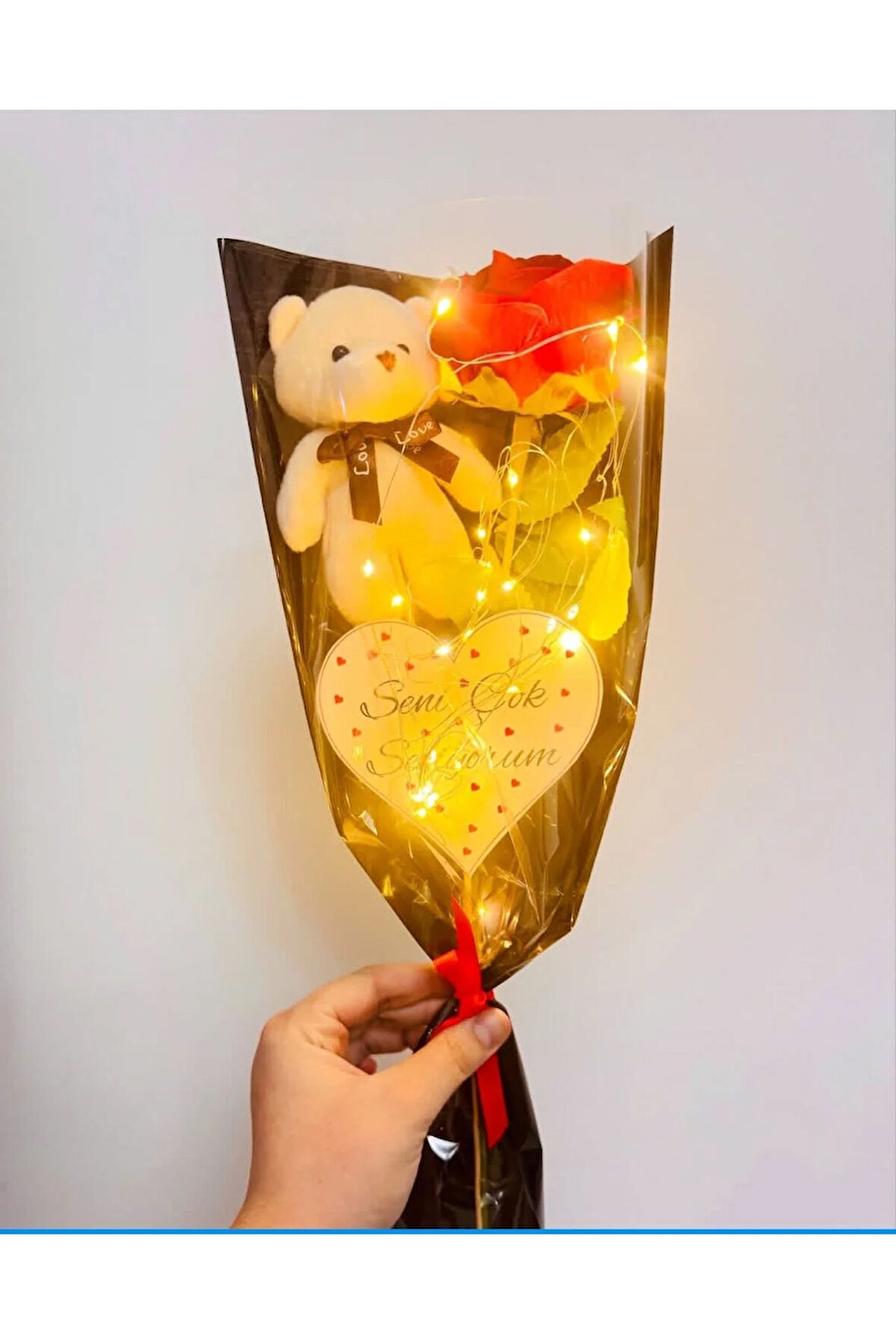 Ledli Sevgililer Günü Hediyesi Ayıcık Gül özel