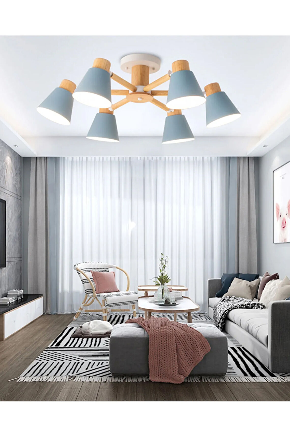 Pretty Ahşap Oynar Başlı Avize