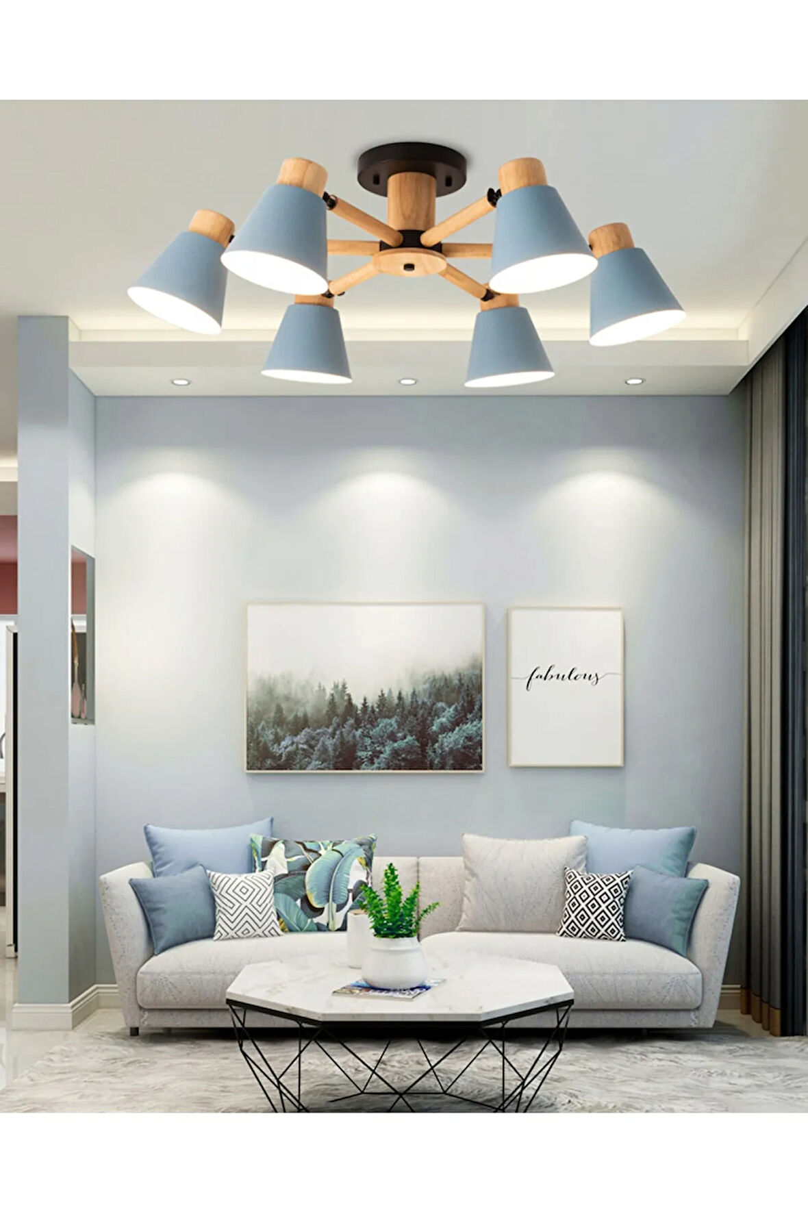 Pretty Ahşap Oynar Başlı Avize