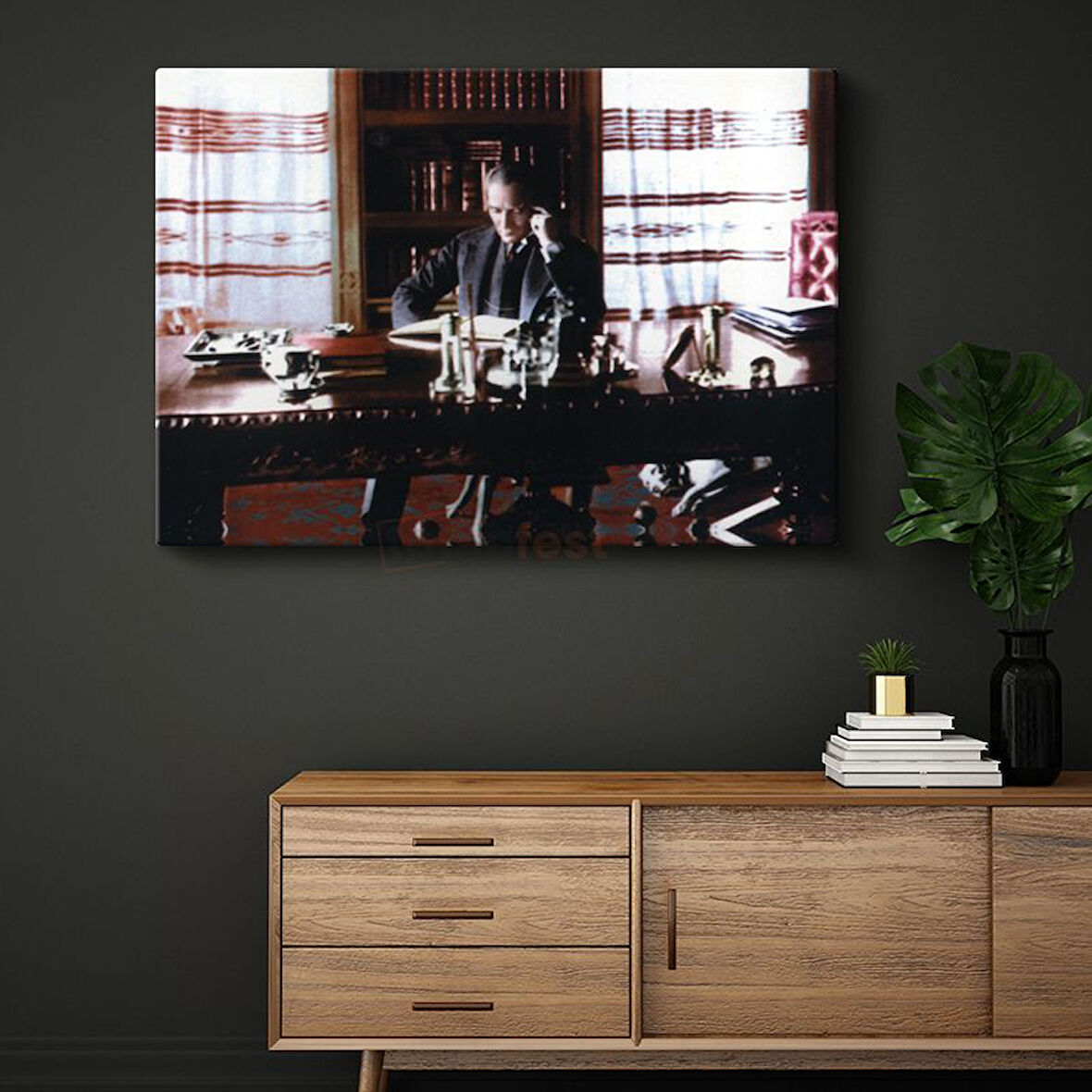 Atatürk ve Çankaya Köşkü - Liderlik Makamında Kanvas Tablo