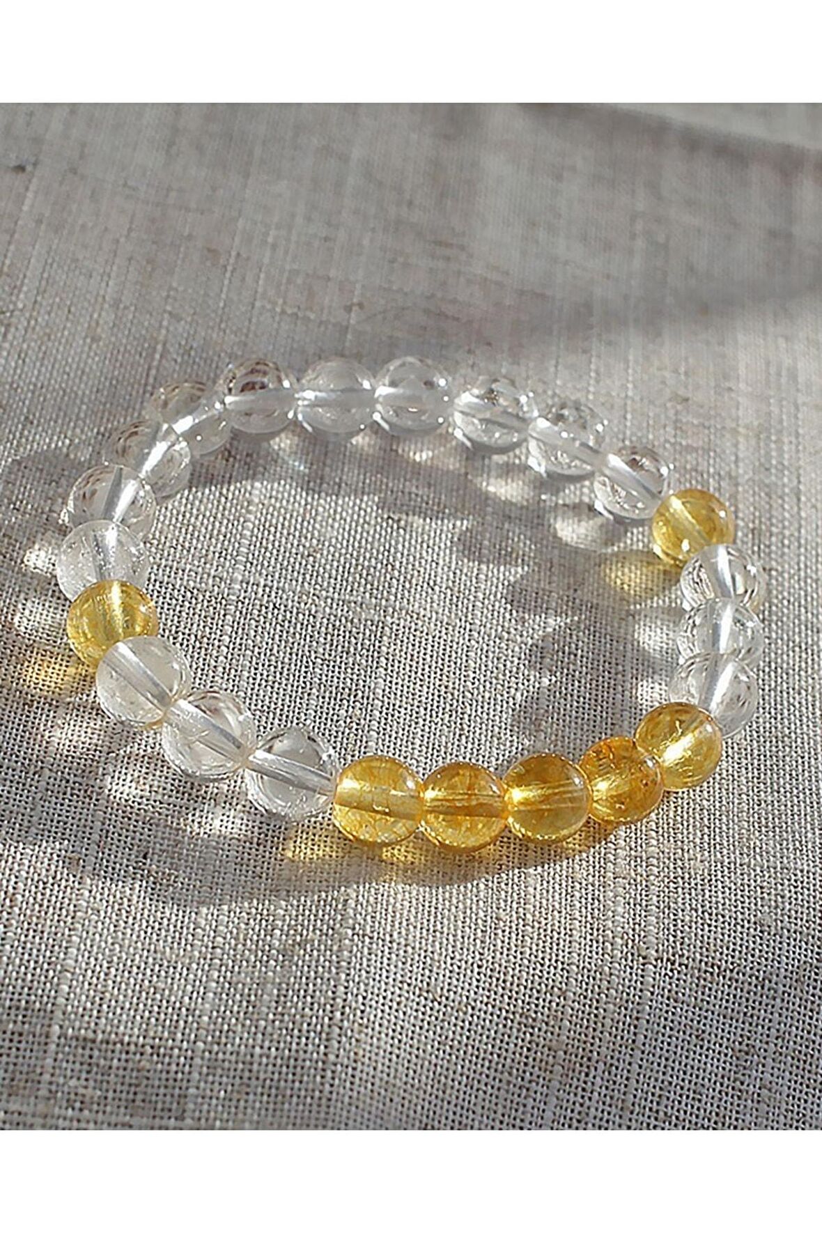 Kristal Kuvars - Dönüşümlü Sitrin Doğal Taş Bileklik 8 Mm Enerji