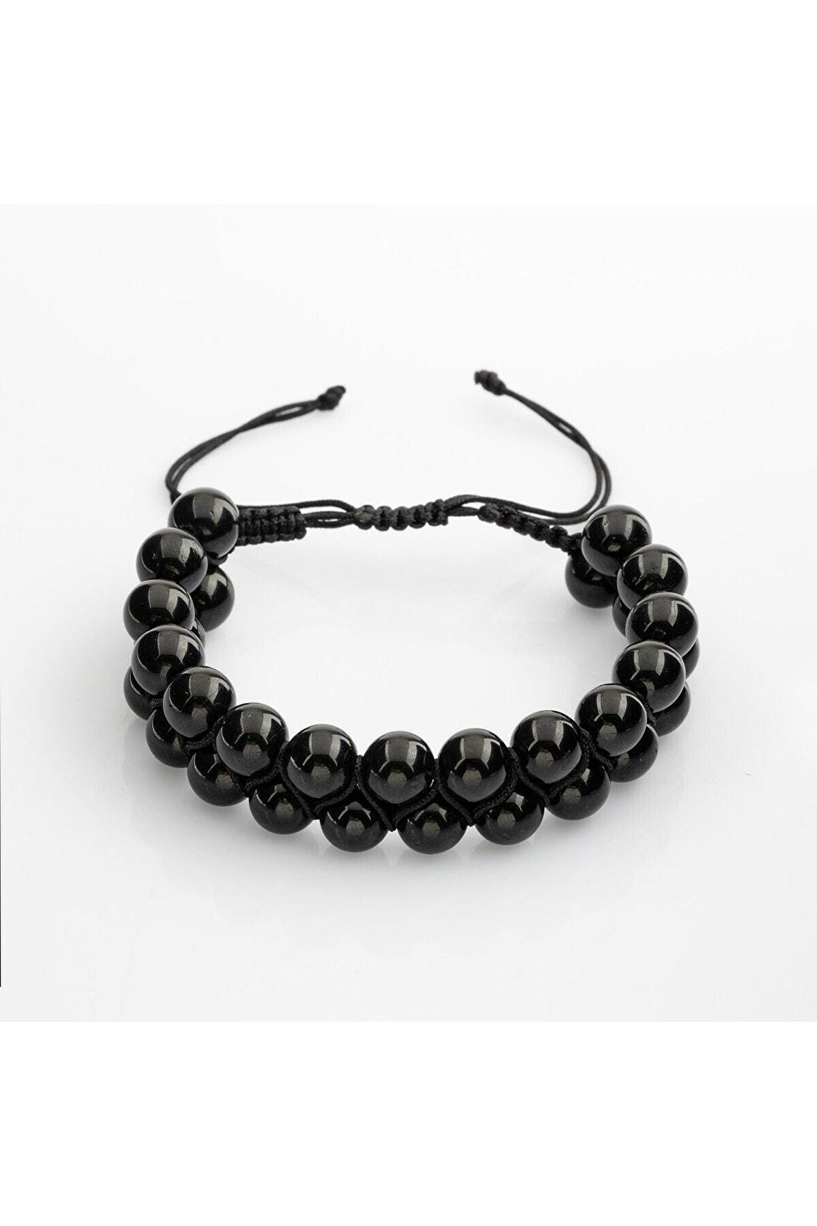 Siyah Turmalin 8mm Çift Sıra Makrome Doğal Taş Bileklik